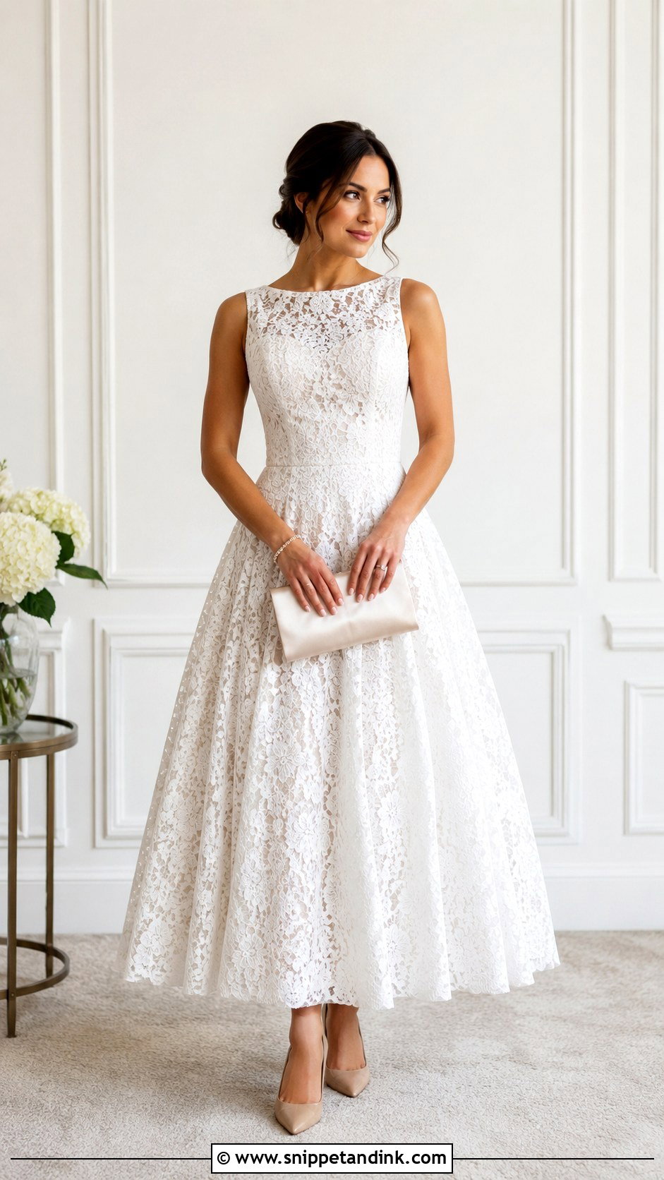 White Lace Ball Gown With Nude Heels - Snippet and Ink - 25 White Ball Gown Ideas