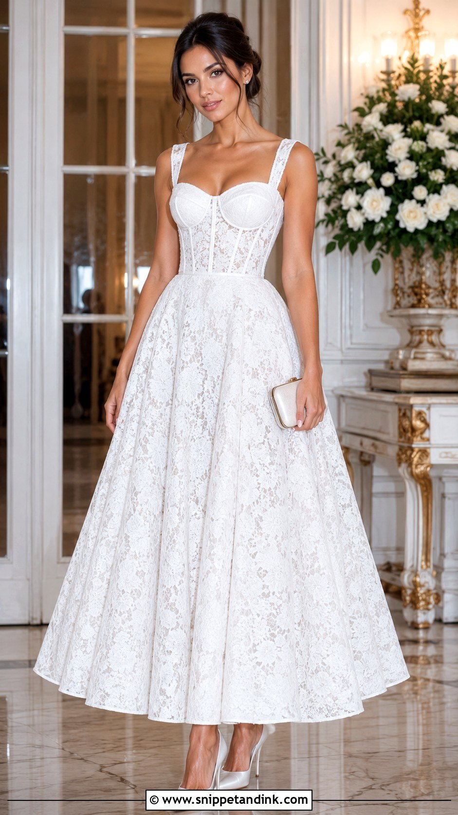 White Lace Ball Gown With Satin Pumps - Snippet and Ink - 30 White Lace Gown Ideas