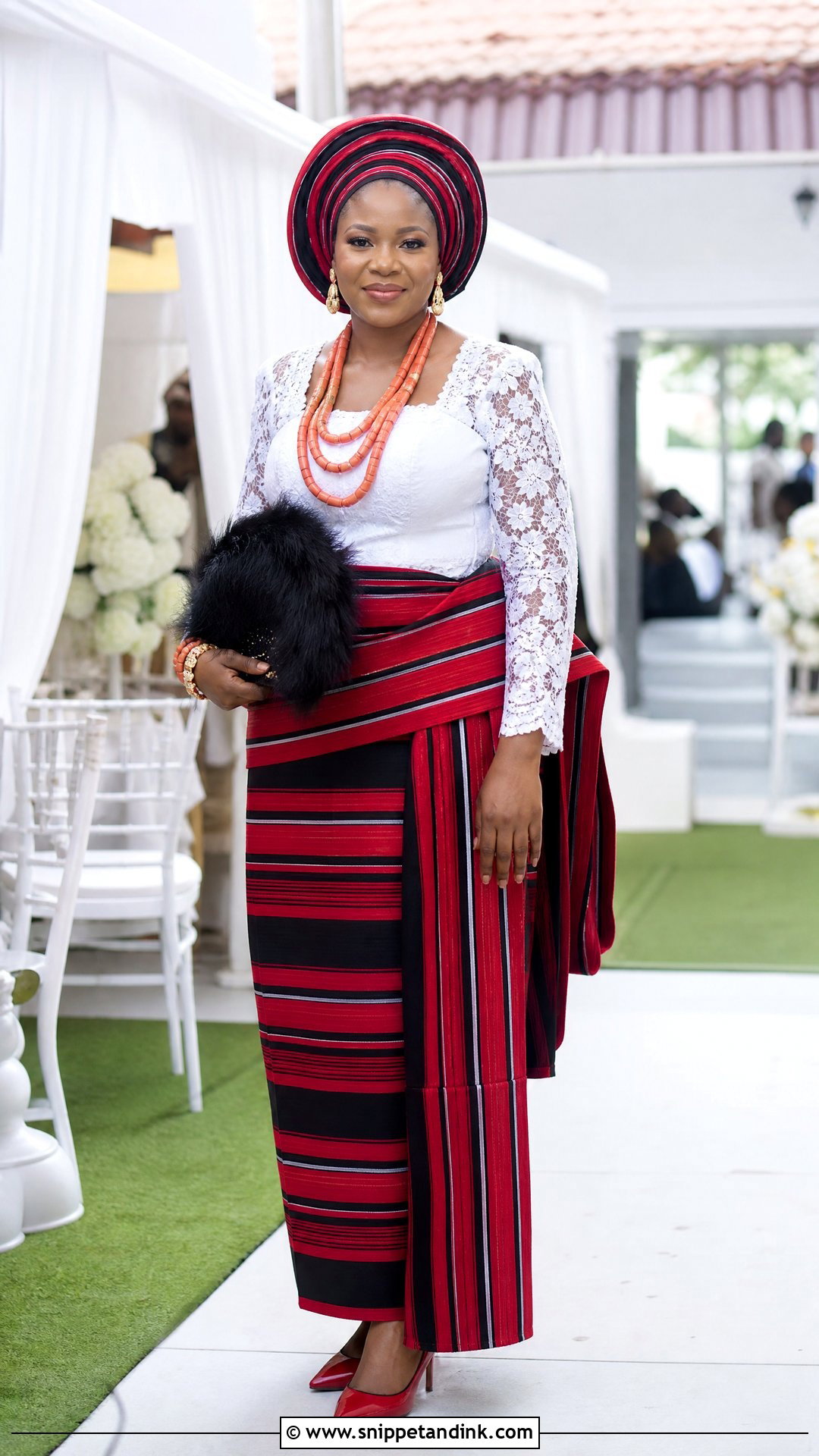 White Lace Blouse And Idoma Wrapper Attire - Snippet and Ink - 25 Idoma Traditional Wedding Attire Ideas