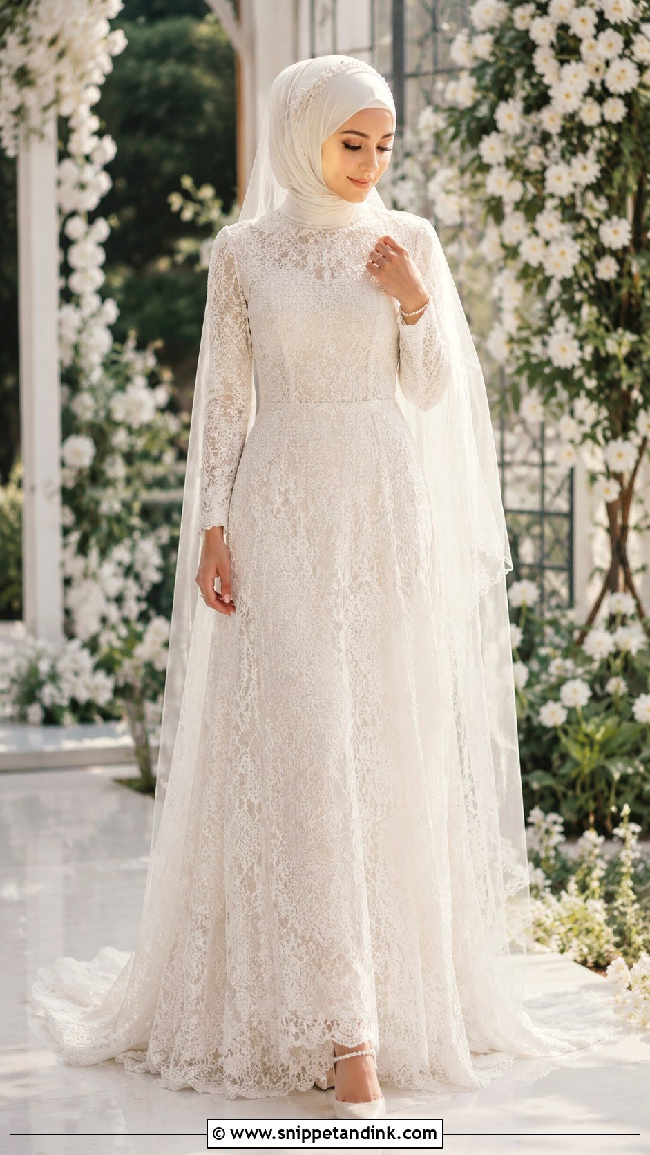 White Lace Bridal Dress With Hijab - Snippet and Ink - 25 Hijab Do Wedding Ideas
