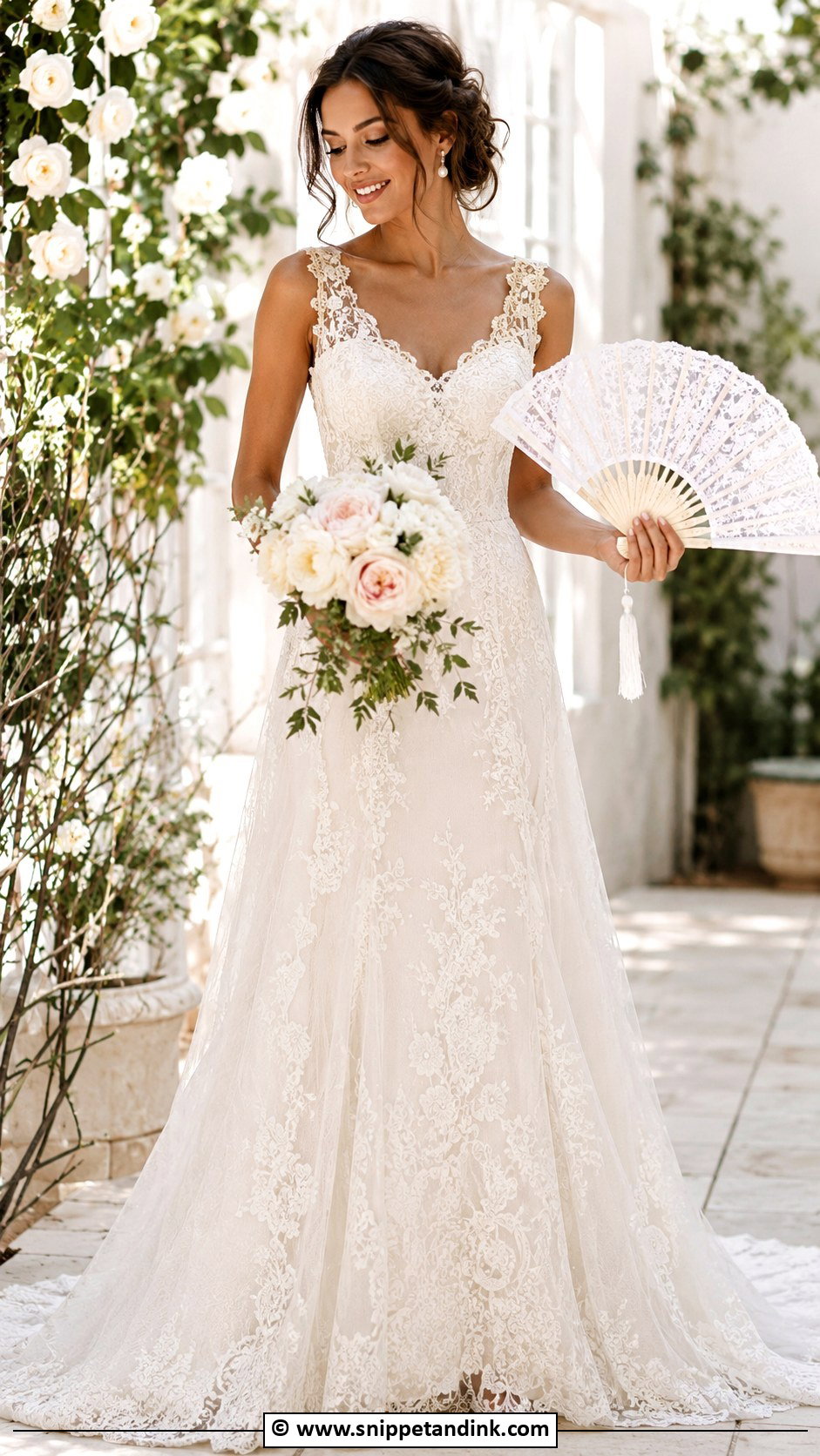 White Lace Bridal Hand Fan - Snippet and Ink - 25 Bridal Hand Fan Ideas