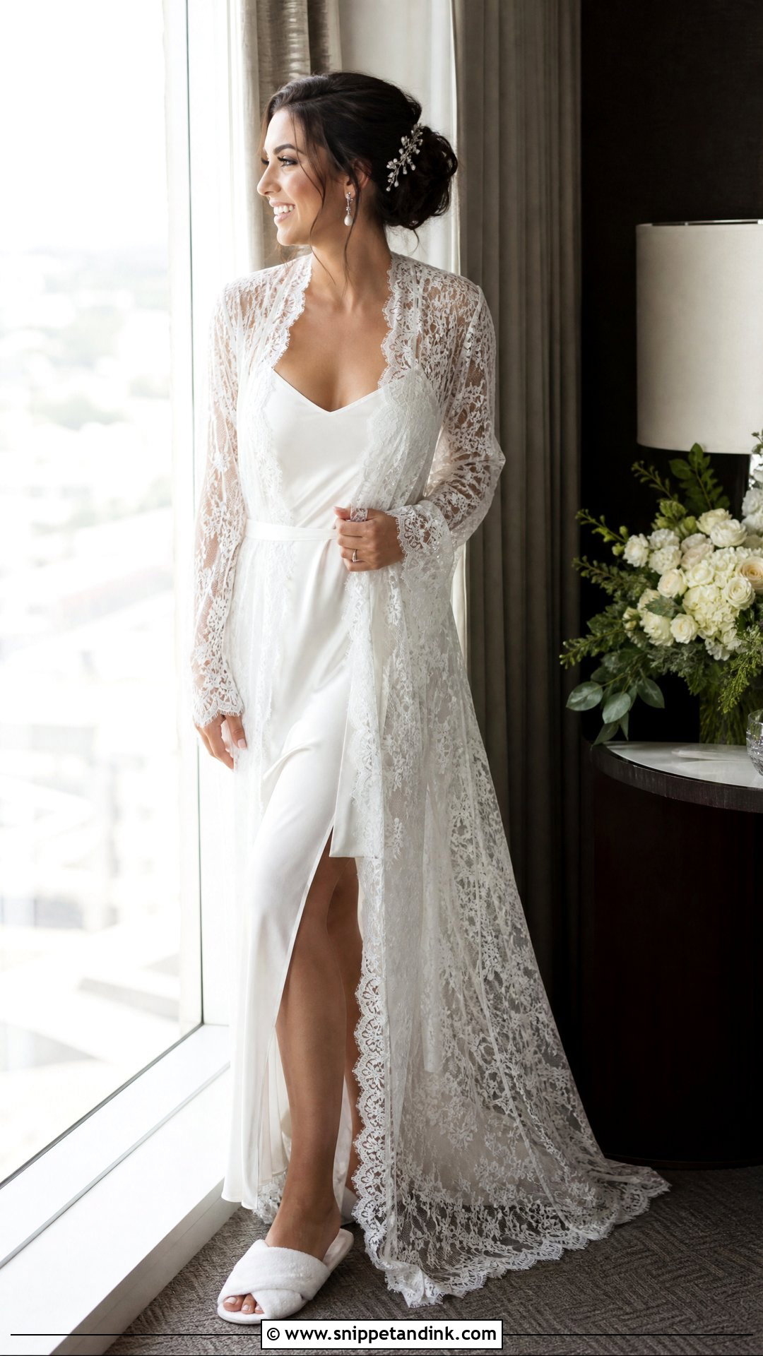 White Lace Bridal Robe With Satin Slip Dress - Snippet and Ink - 20 White Bridal Robe Ideas
