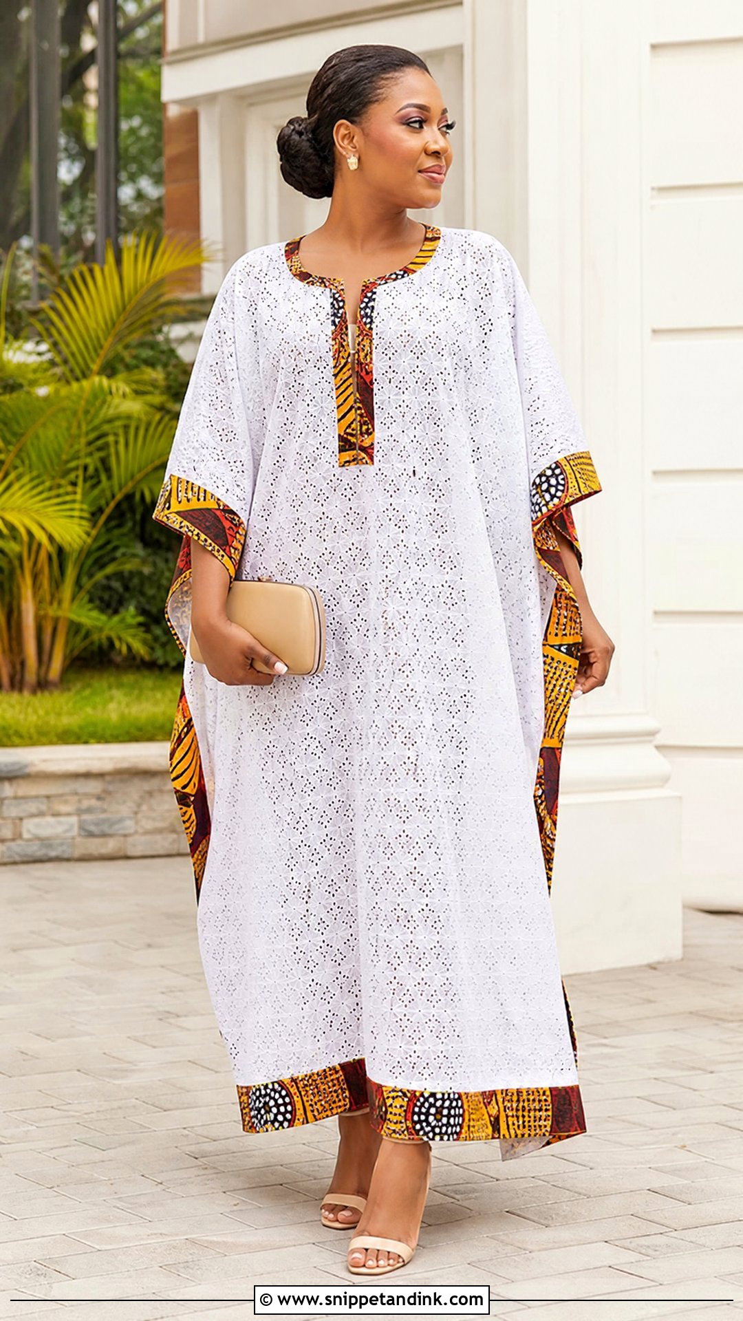 White Lace Bubu Gown With Ankara Trim - Snippet and Ink - 25 White Lace Bubu Gown Styles