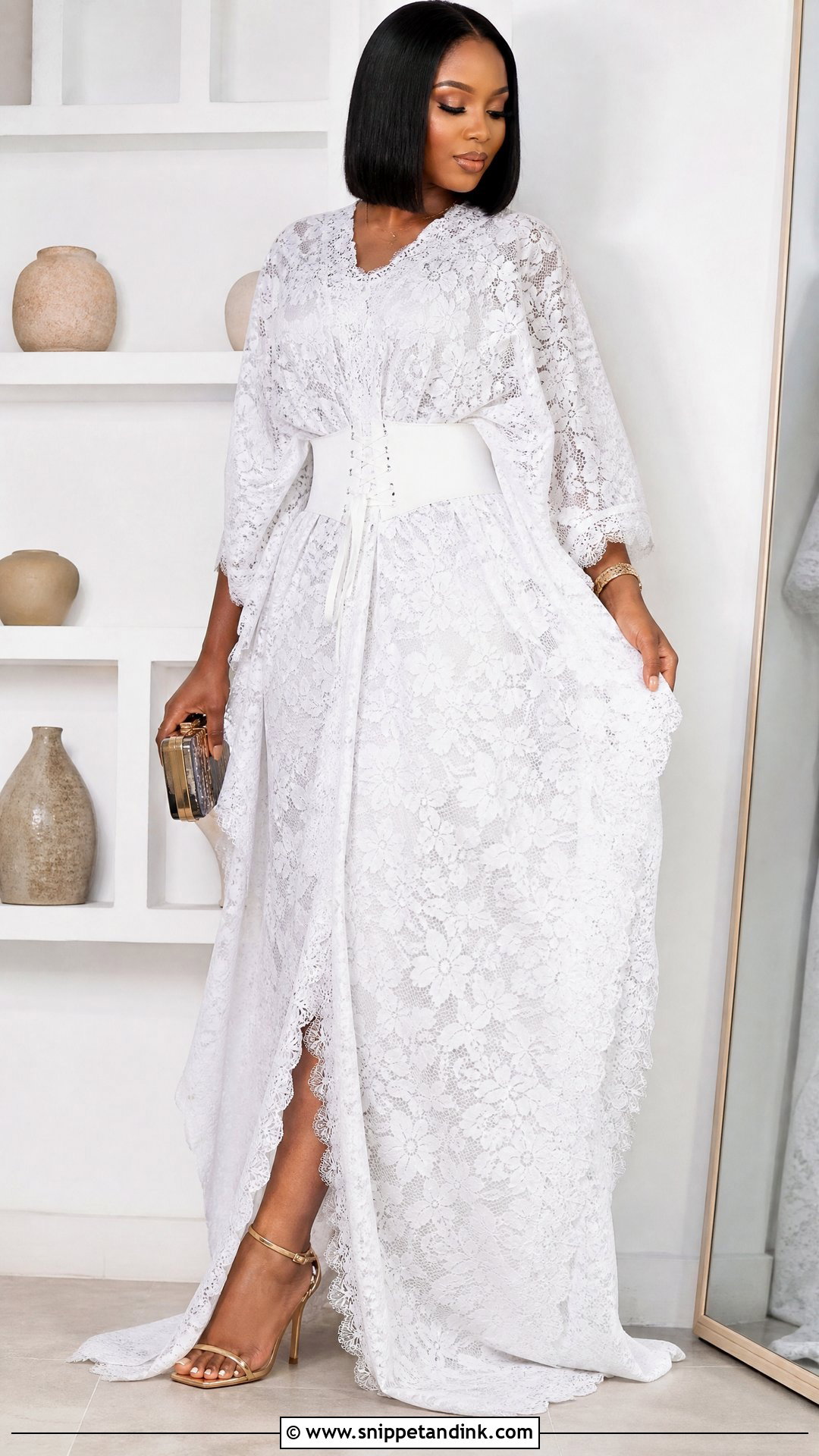 White Lace Bubu Gown With Corset Waist - Snippet and Ink - 25 White Lace Bubu Gown Styles
