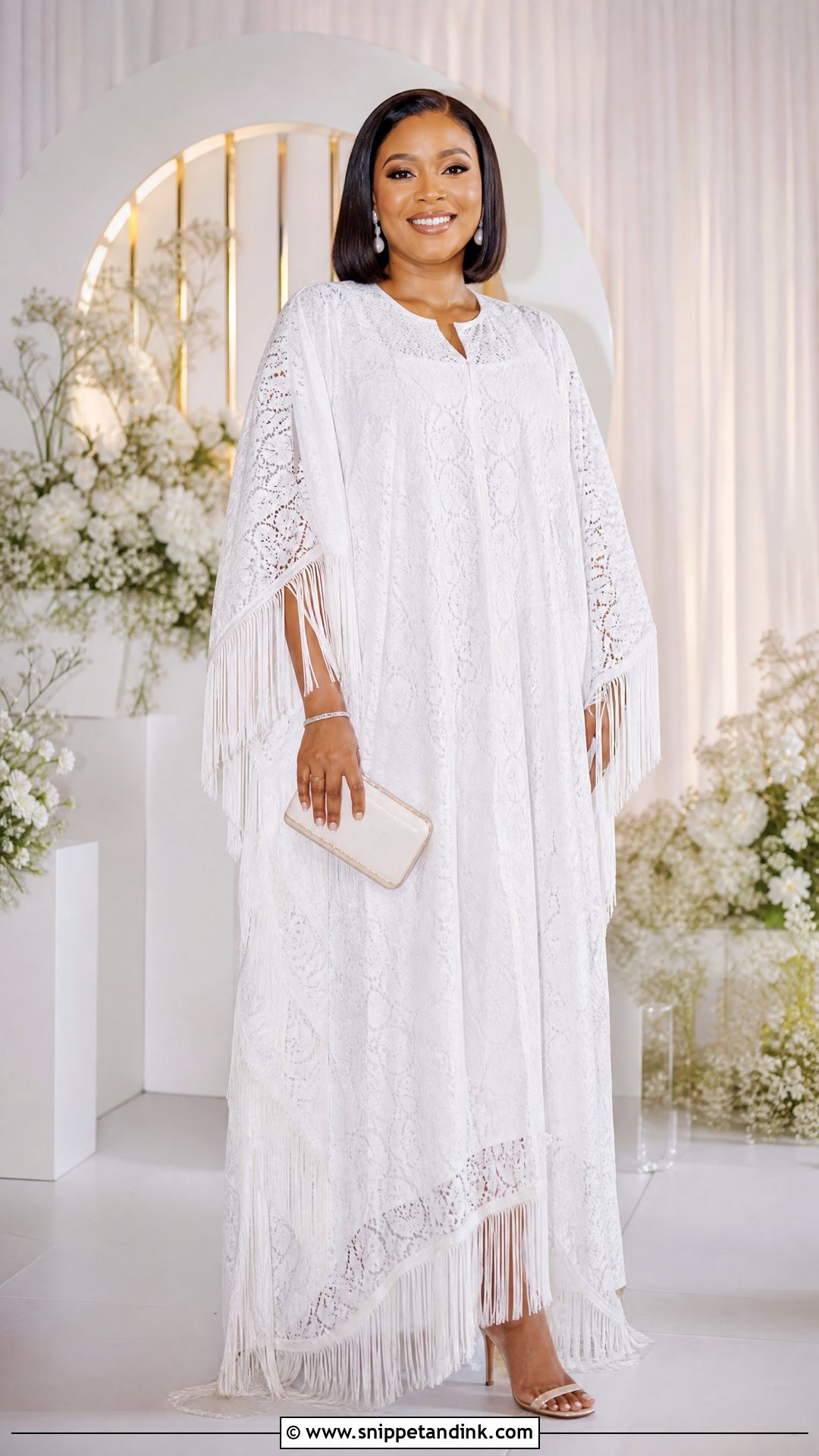 White Lace Bubu Gown With Fringe Details - Snippet and Ink - 25 White Lace Bubu Gown Styles