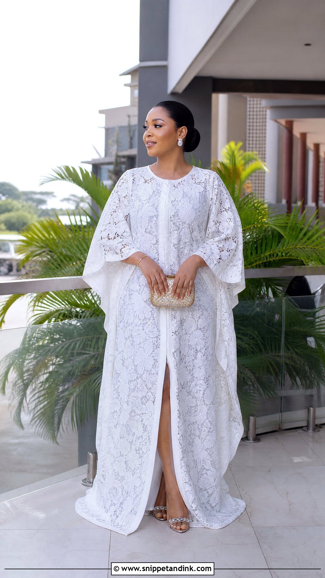 White Lace Bubu Gown With Front Slit - Snippet and Ink - 25 White Lace Bubu Gown Styles