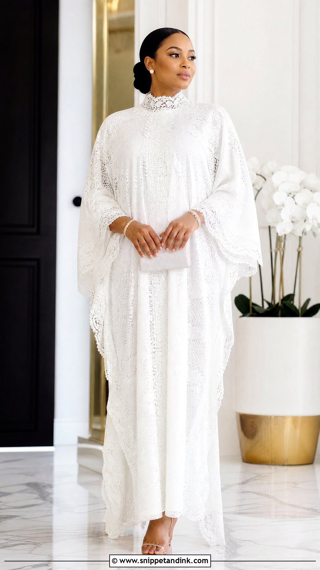 White Lace Bubu Gown With High Neck - Snippet and Ink - 25 White Lace Bubu Gown Styles