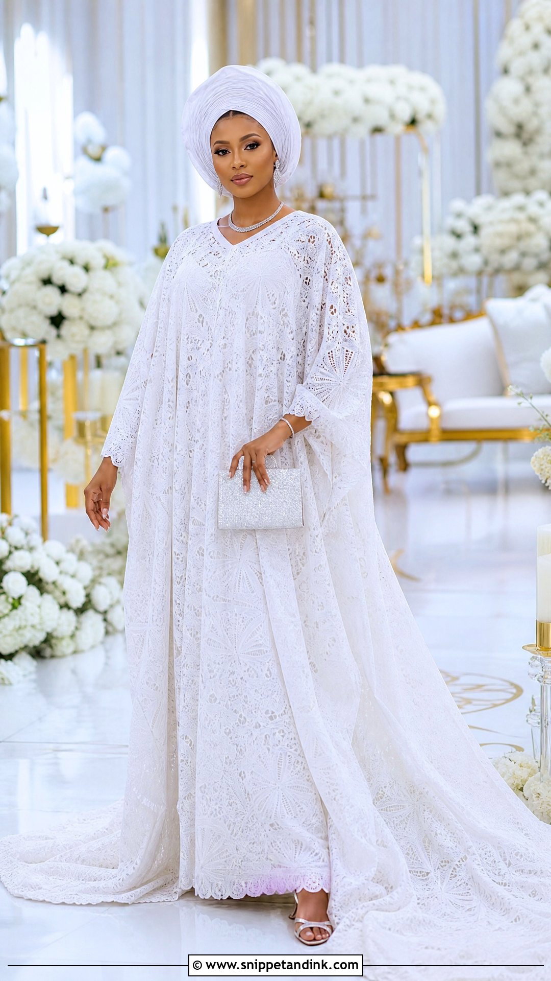 White Lace Bubu Gown With Long Train - Snippet and Ink - 25 White Lace Bubu Gown Styles