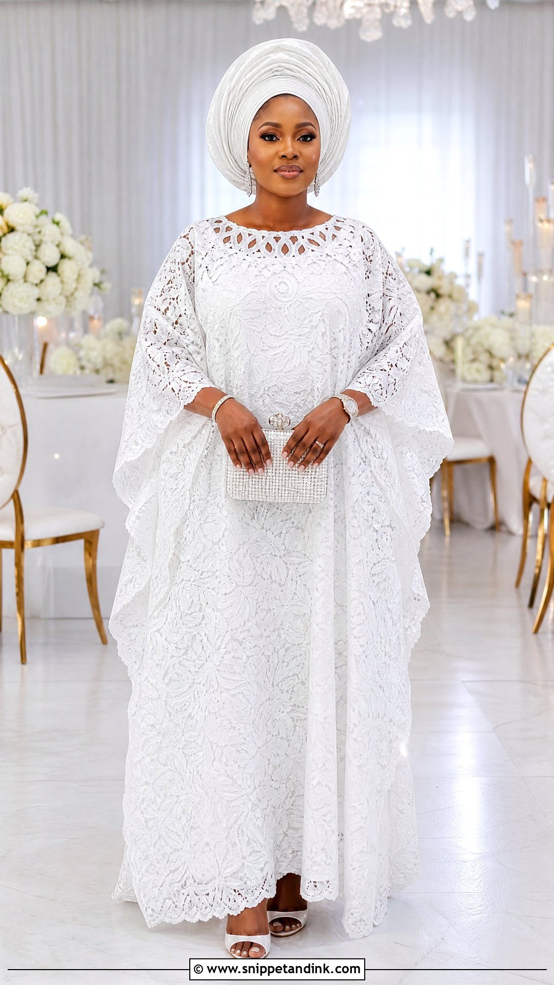 White Lace Bubu Gown With Matching Gele - Snippet and Ink - 25 White Lace Bubu Gown Styles