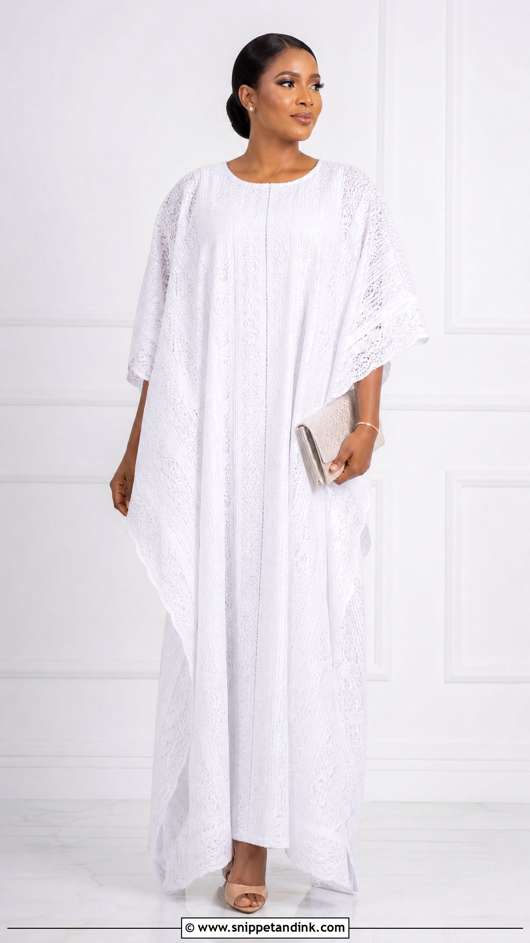White Lace Bubu Gown With Minimal Jewelry - Snippet and Ink - 25 White Lace Bubu Gown Styles