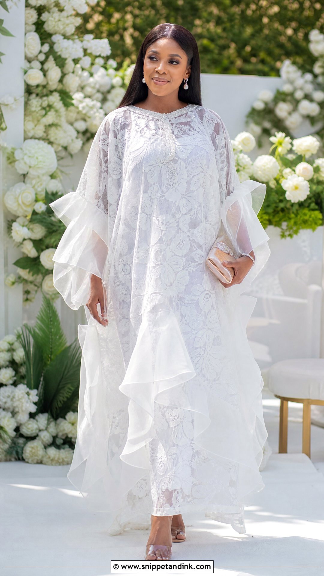 White Lace Bubu Gown With Organza Overlay - Snippet and Ink - 25 White Lace Bubu Gown Styles