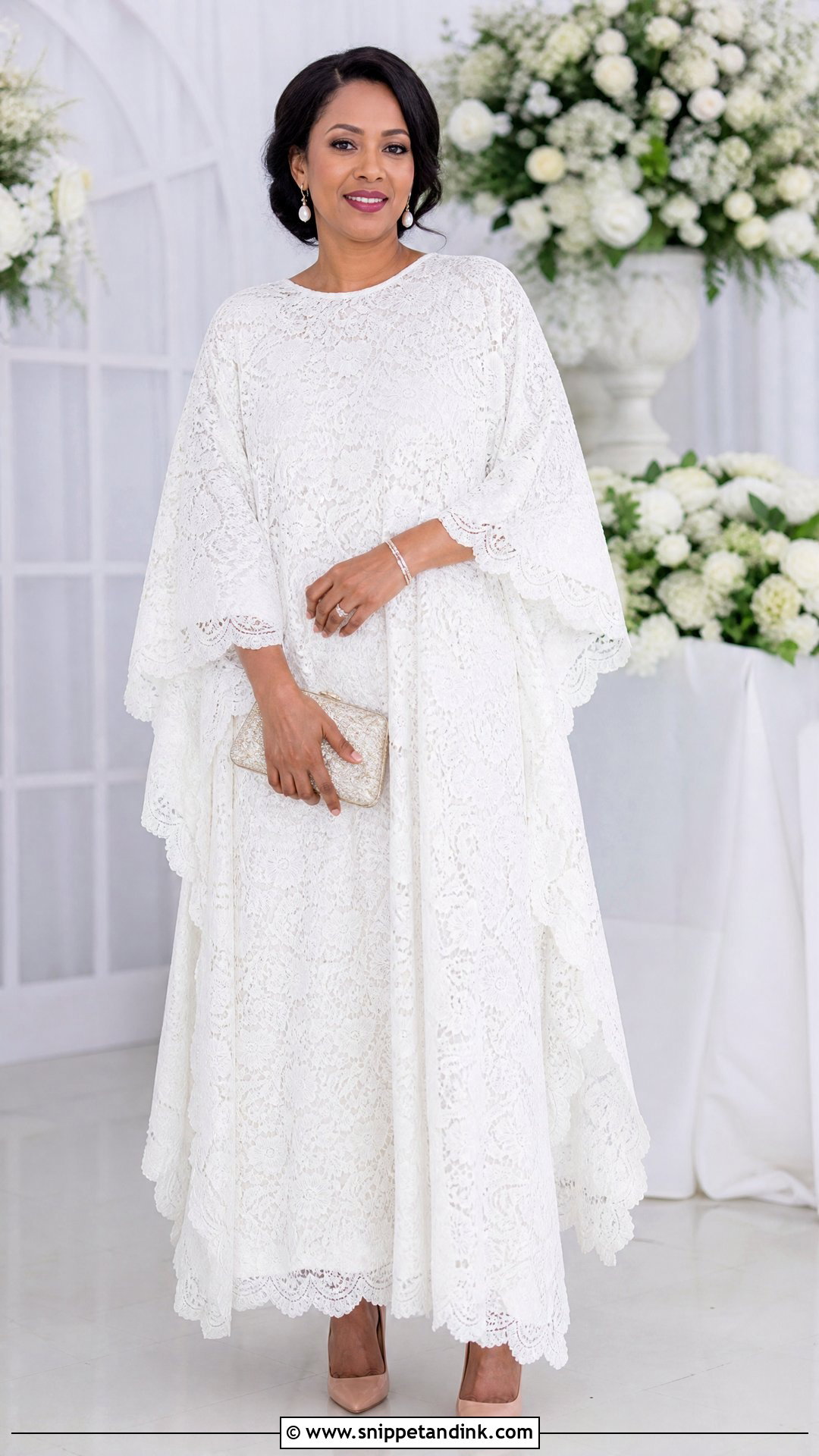 White Lace Bubu Gown With Scalloped Hem - Snippet and Ink - 25 White Lace Bubu Gown Styles