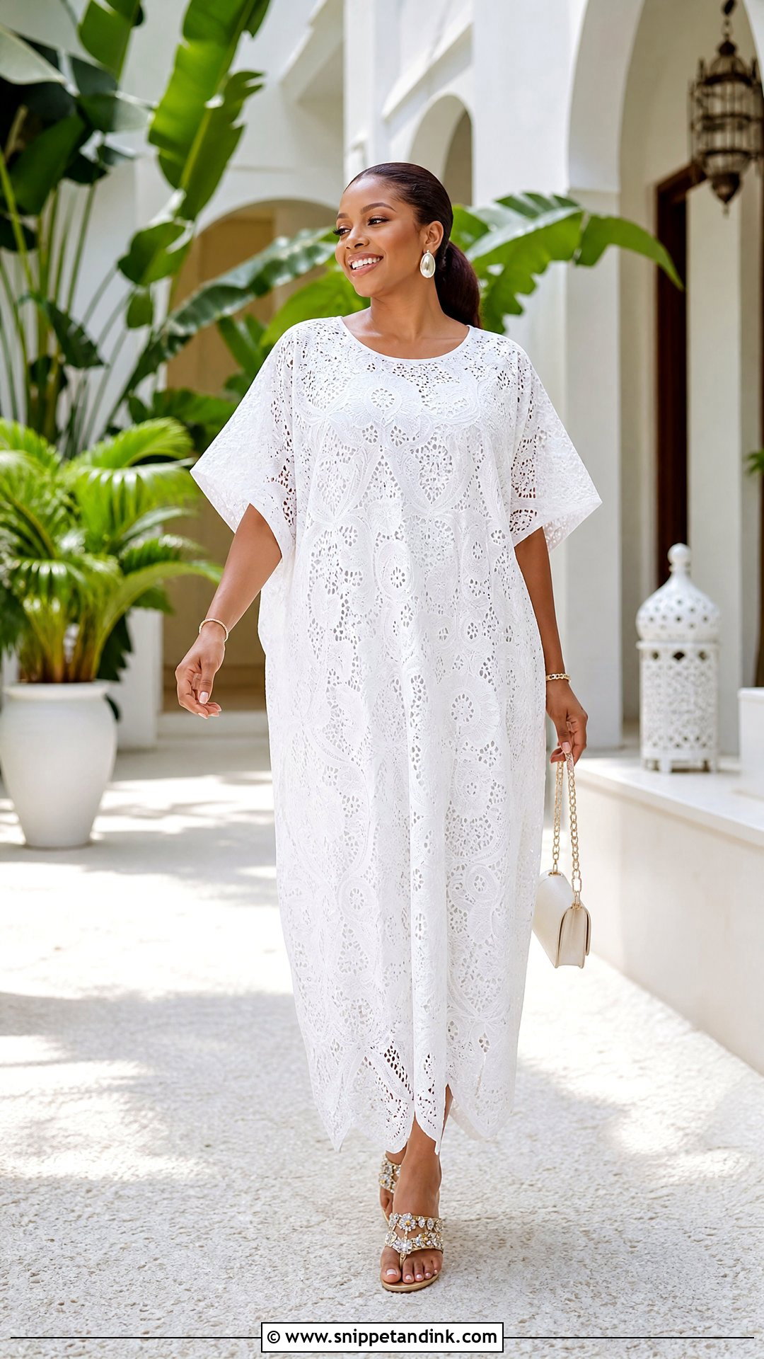 White Lace Bubu Gown With Short Sleeves - Snippet and Ink - 25 White Lace Bubu Gown Styles