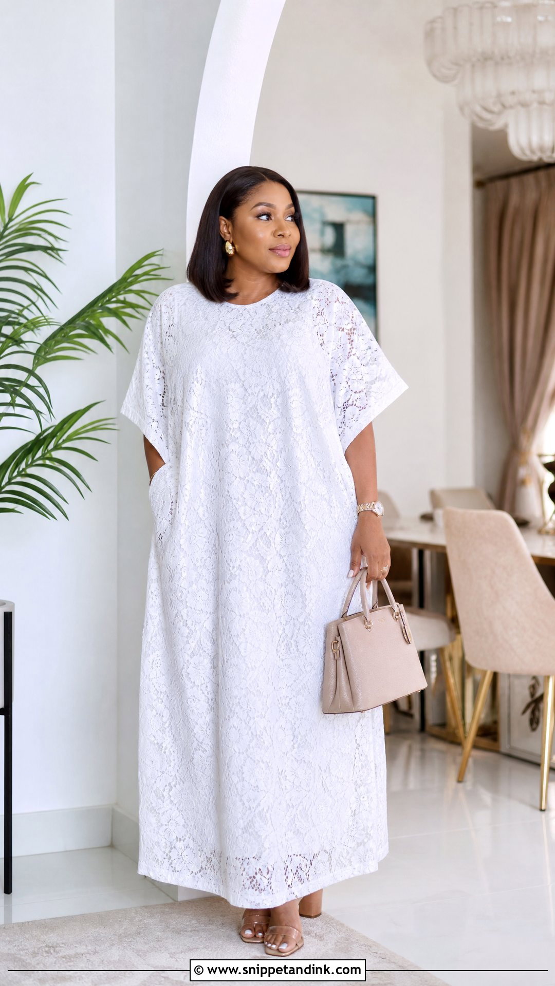 White Lace Bubu Gown With Side Pockets - Snippet and Ink - 25 White Lace Bubu Gown Styles