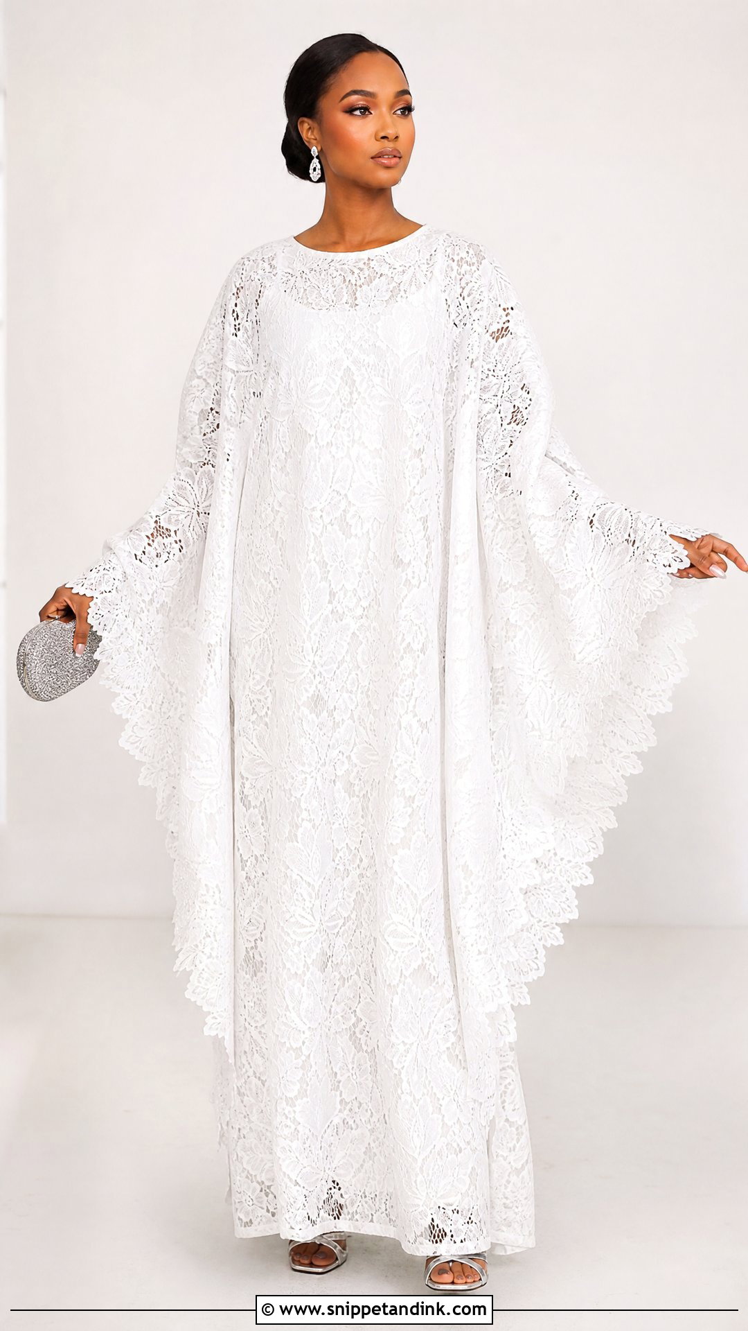 White Lace Bubu Gown With Statement Sleeves - Snippet and Ink - 25 White Lace Bubu Gown Styles