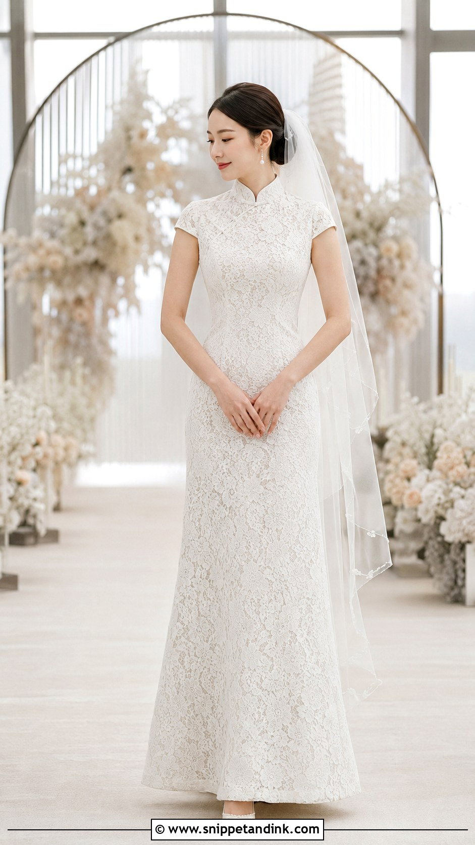 White Lace Cheongsam Wedding Dress - Snippet and Ink - 20 Cheongsam Wedding Dress Ideas