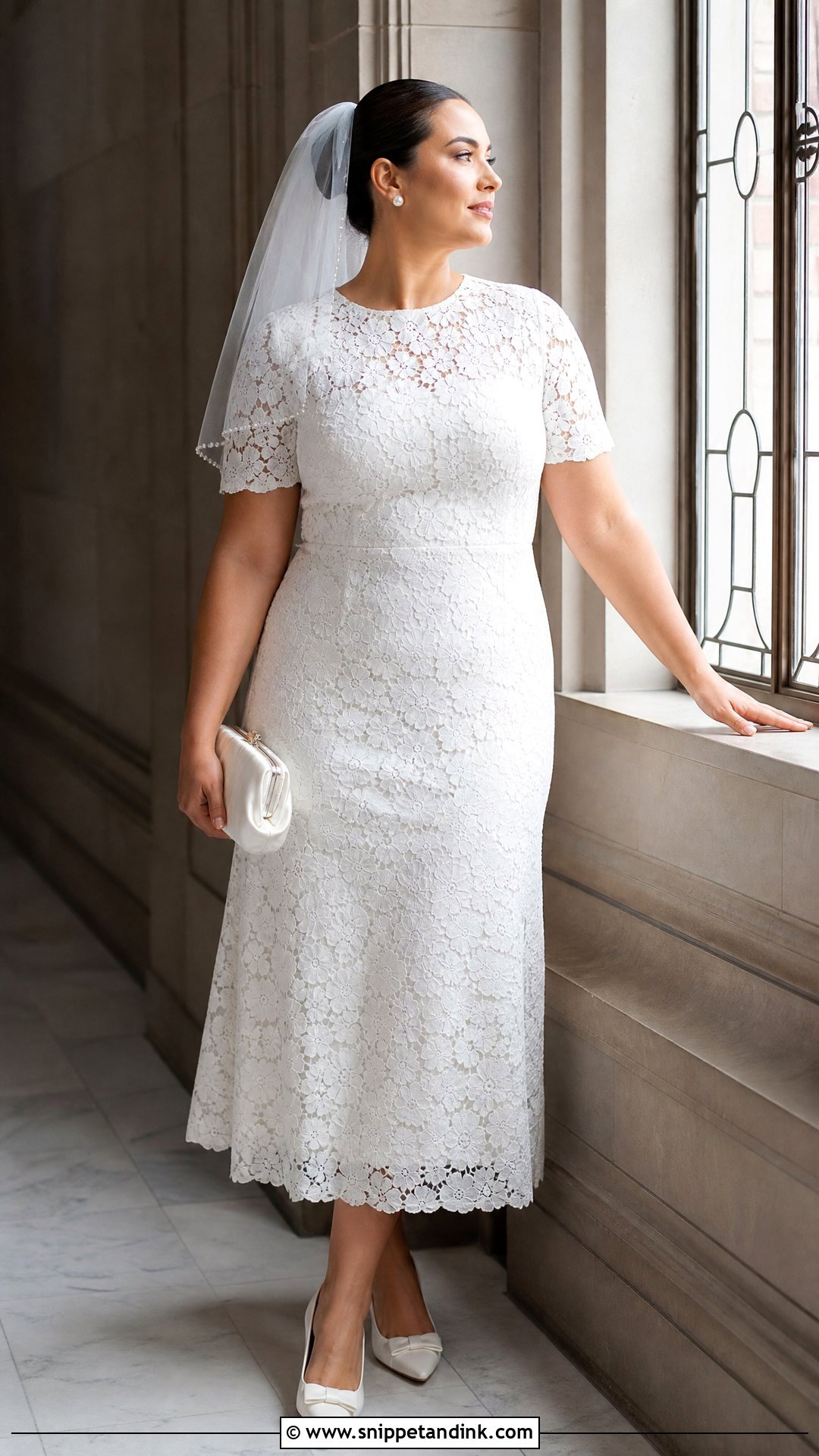 White Lace Civil Wedding Midi Dress - Snippet and Ink - 20 White Civil Wedding Dress Ideas
