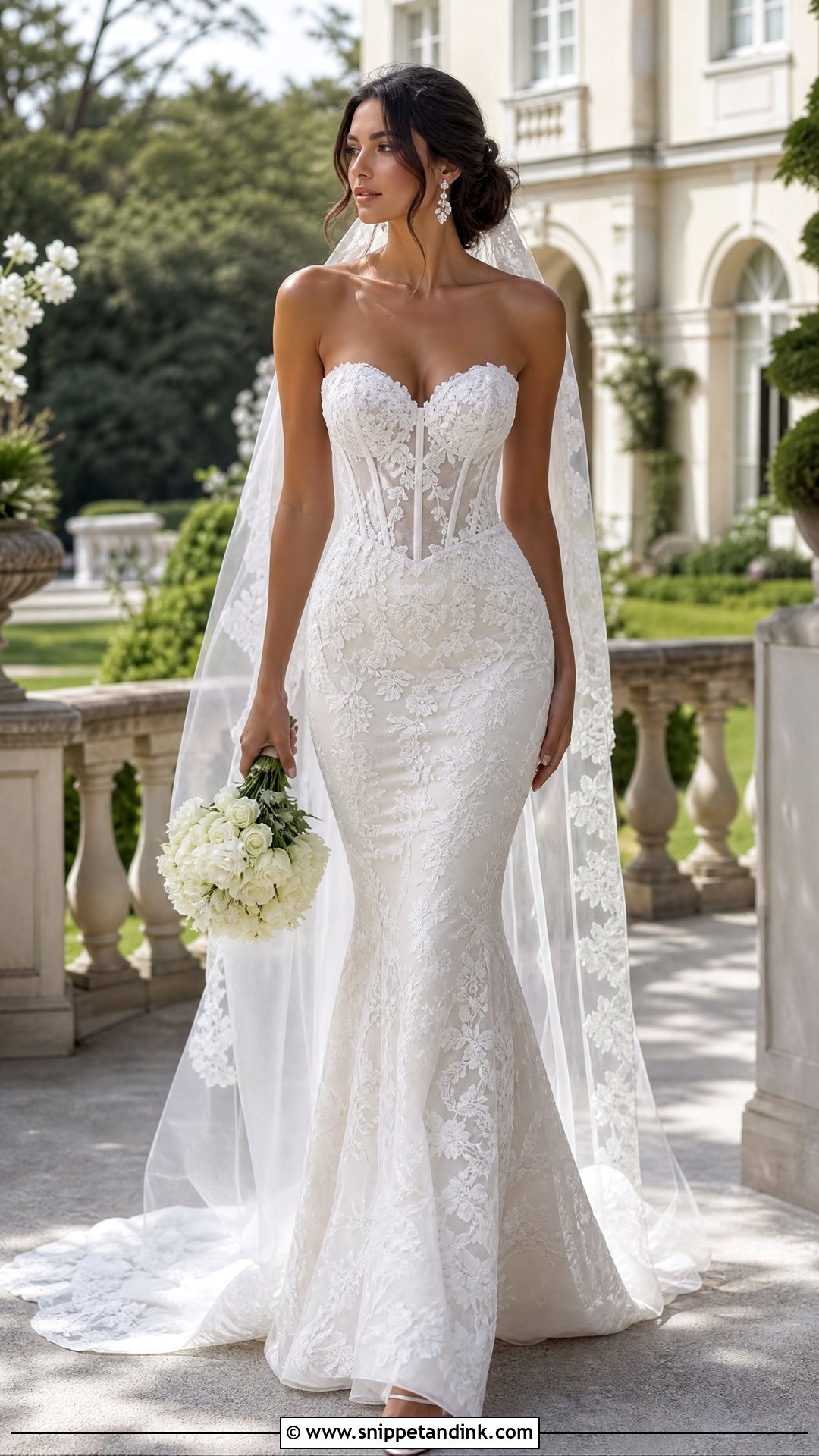 White Lace Corset Mermaid Wedding Dress - Snippet and Ink - 20 White Mermaid Wedding Dress Ideas