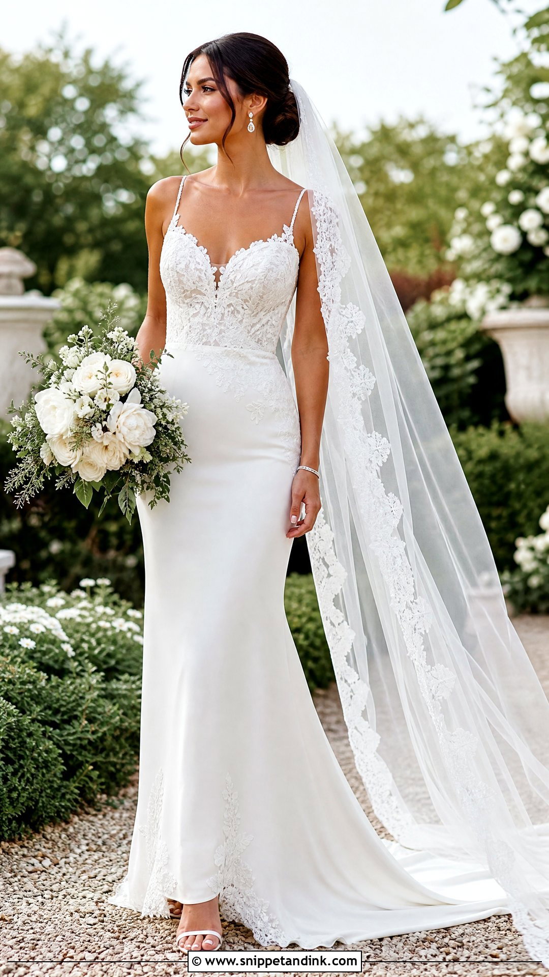 White Lace Edge Veil With Fitted Wedding Dress - Snippet and Ink - 25 White Veil Ideas