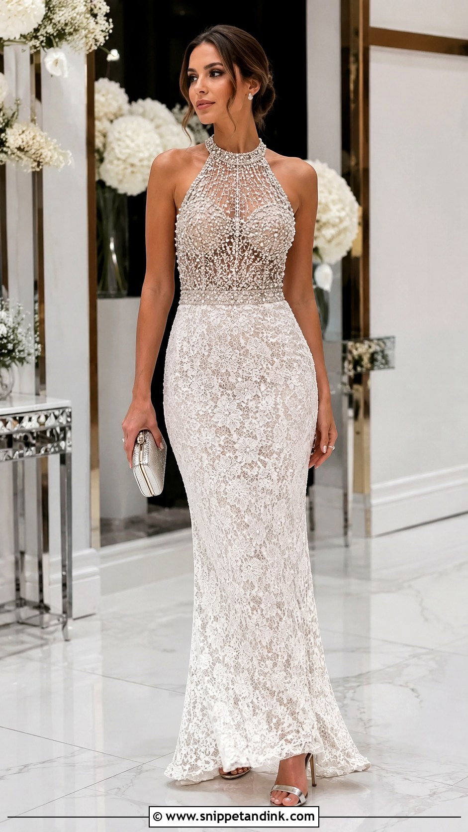 White Lace Gown With Beaded Bodice - Snippet and Ink - 30 White Lace Gown Ideas