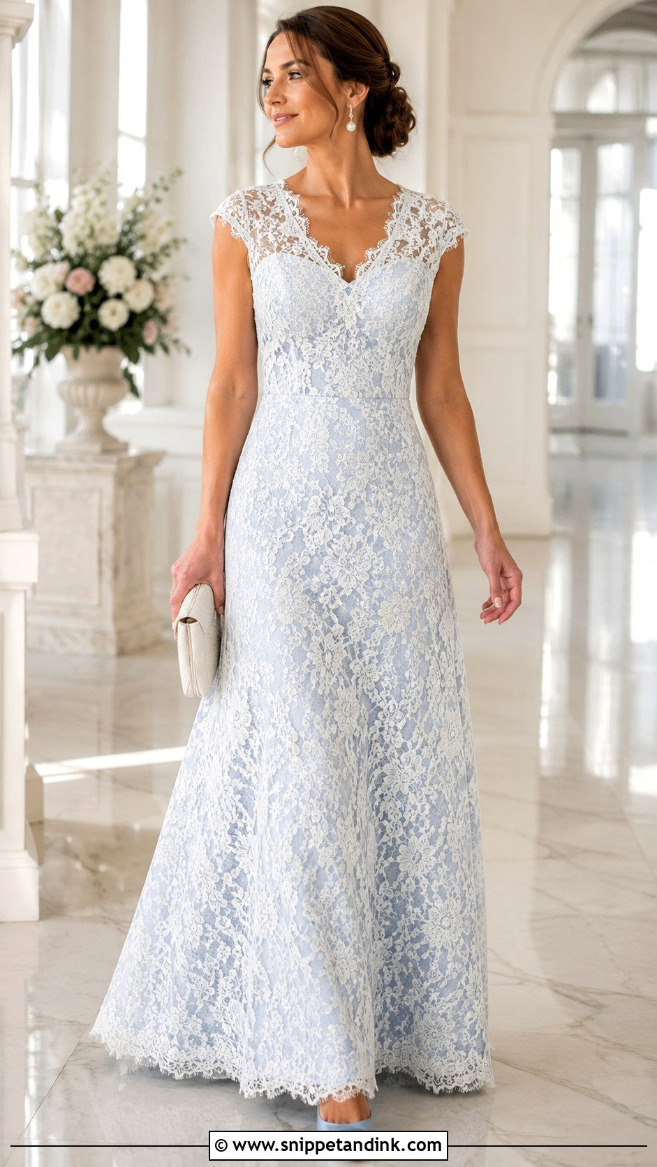 White Lace Gown With Blue Underlay - Snippet and Ink - 20 Blue and White Gown Ideas