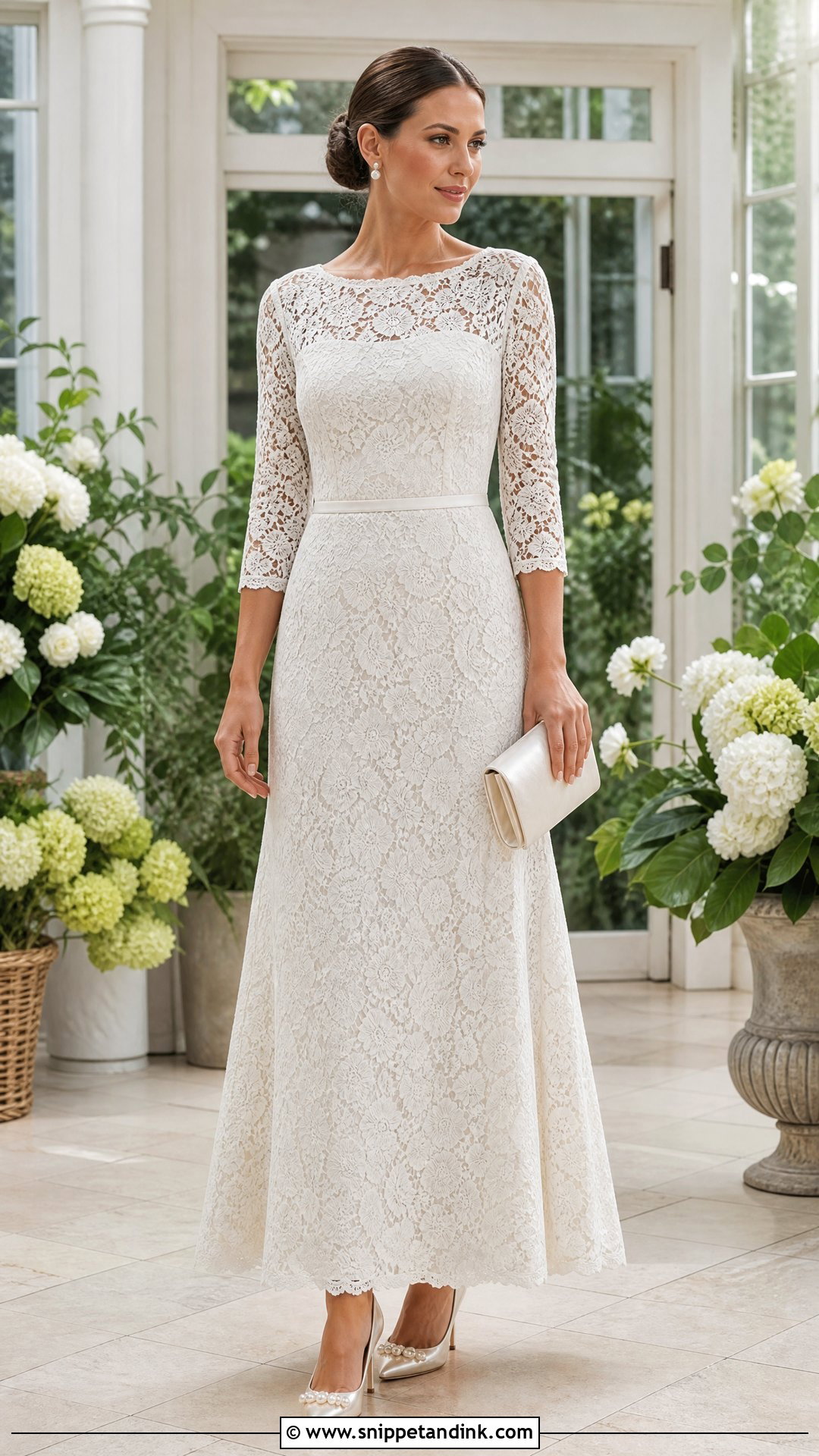 White Lace Gown With Pearl Heels - Snippet and Ink - 25 Simple White Gown Ideas