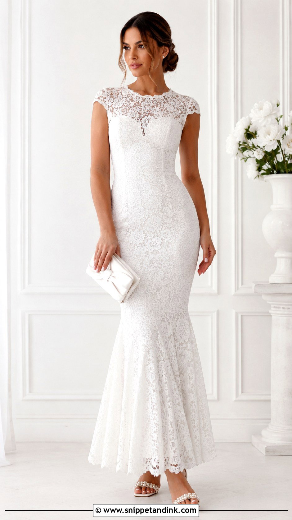 White Lace Gown With Pearl Heels - Snippet and Ink - 25 Latest Style for Lace Gown Ideas