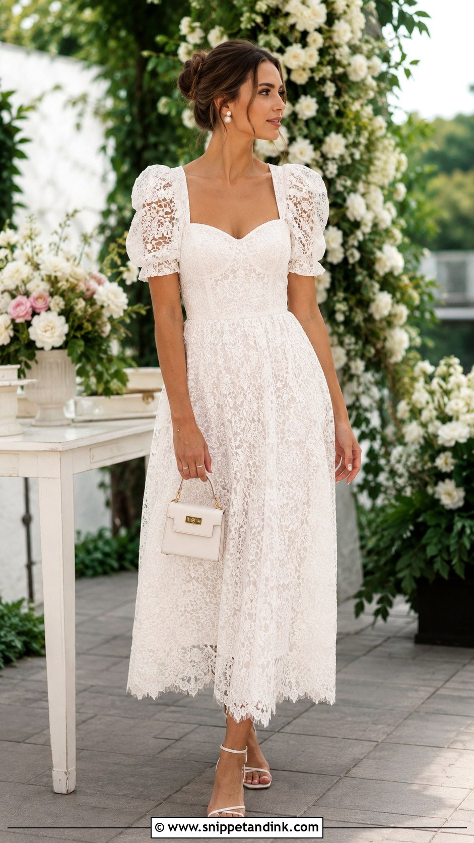 White Lace Gown With Puff Sleeves - Snippet and Ink - 30 White Lace Gown Ideas