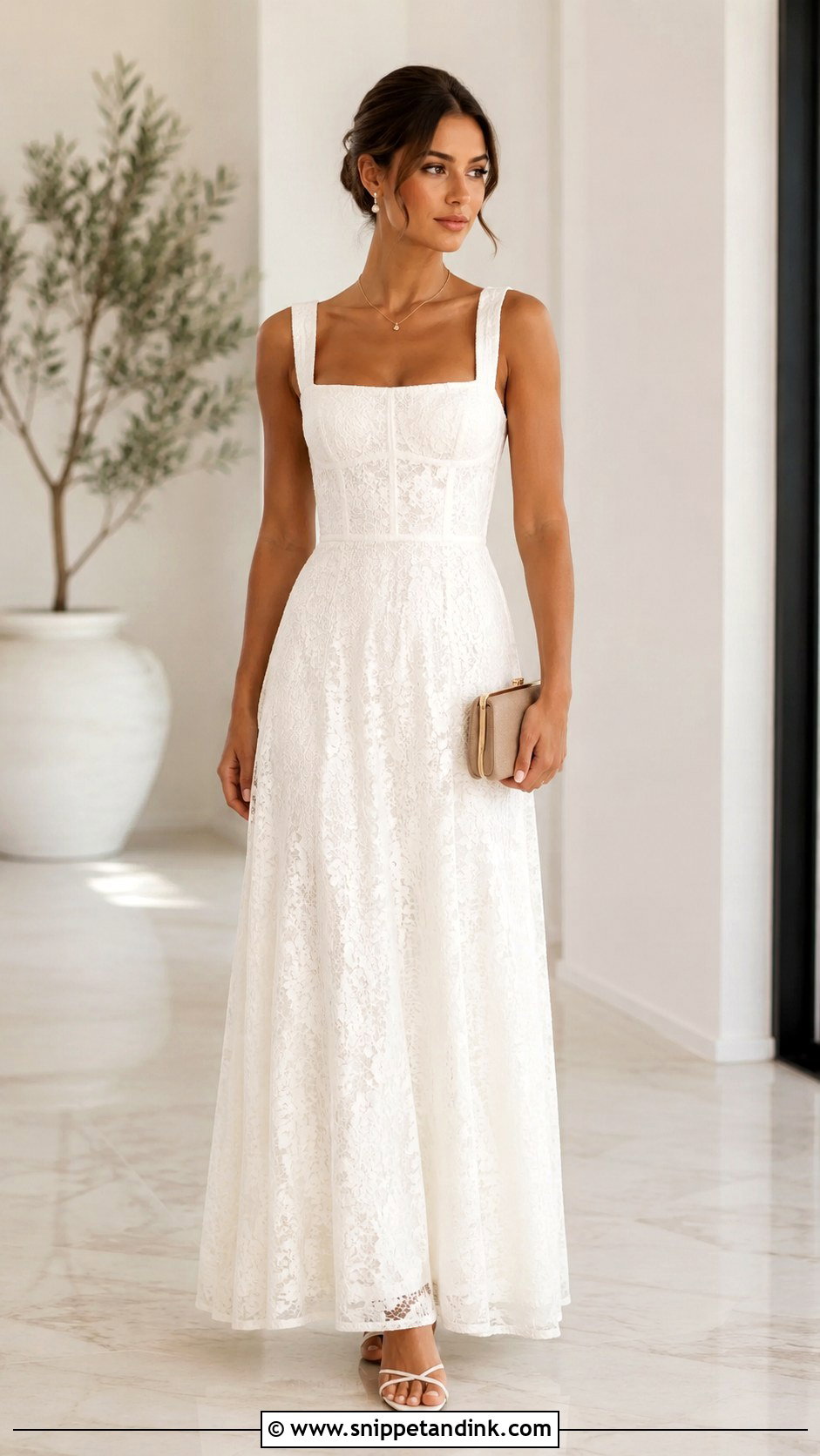 White Lace Gown With Square Neckline - Snippet and Ink - 30 White Lace Gown Ideas