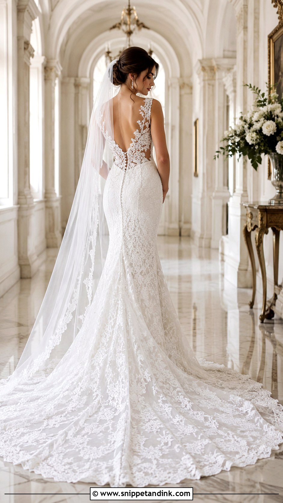 White Lace Gown With Train - Snippet and Ink - 30 White Lace Gown Ideas
