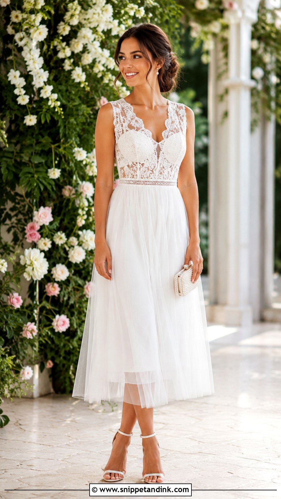 White Lace Gown With Tulle Skirt - Snippet and Ink - 30 White Lace Gown Ideas