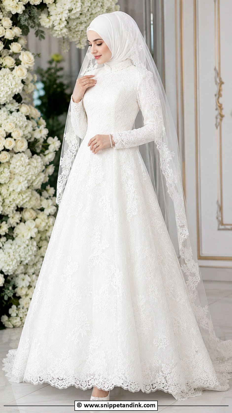 White Lace Hijabi Wedding Dress - Snippet and Ink - 30 Hijabi Wedding Dress Ideas