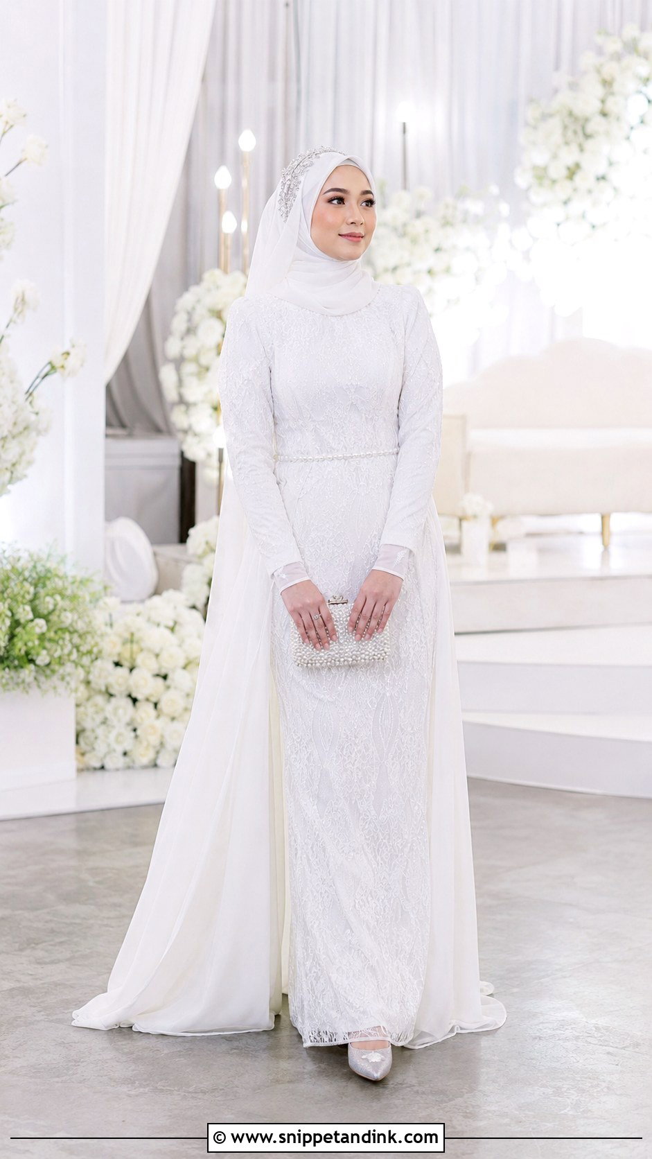 White Lace Jubah Wedding Dress Hijab - Snippet and Ink - 20 Malaysia Wedding Dress Hijab Ideas