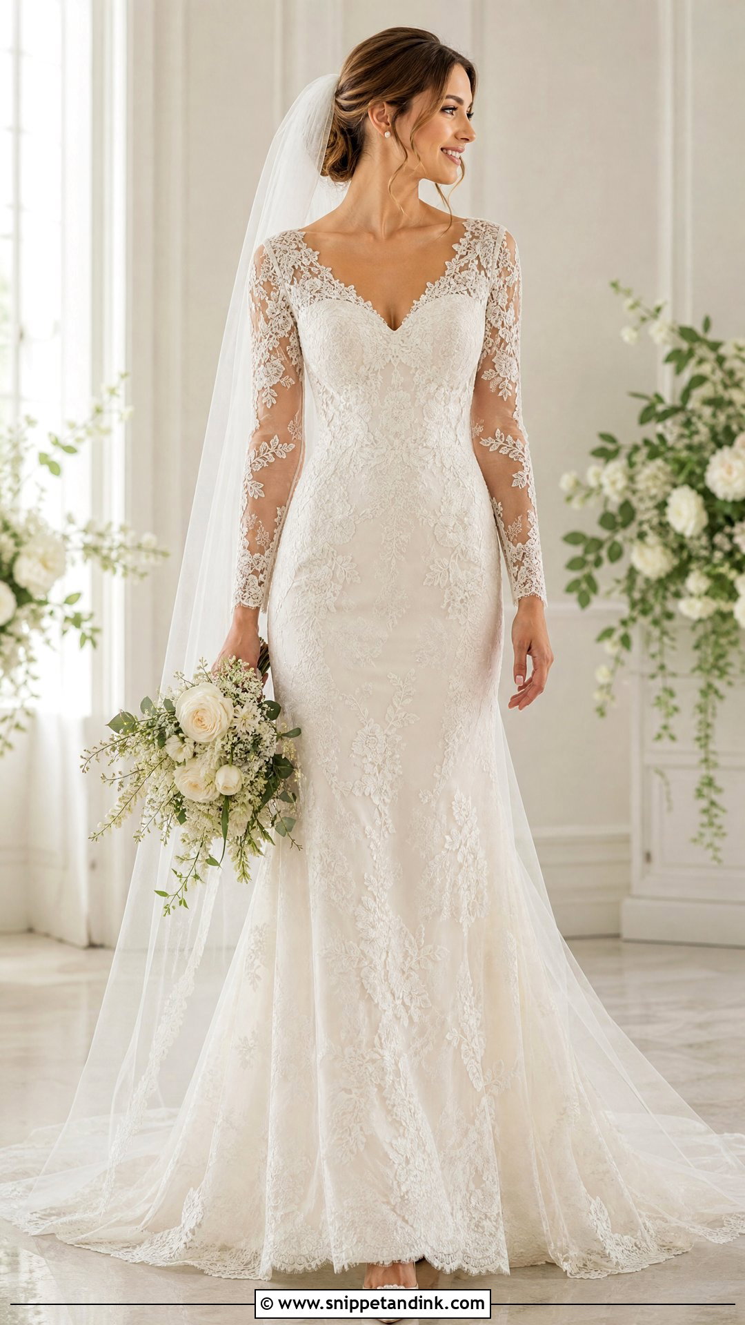 White Lace Long Sleeve Bridal Dress - Snippet and Ink - 25 White Bridal Dress Ideas