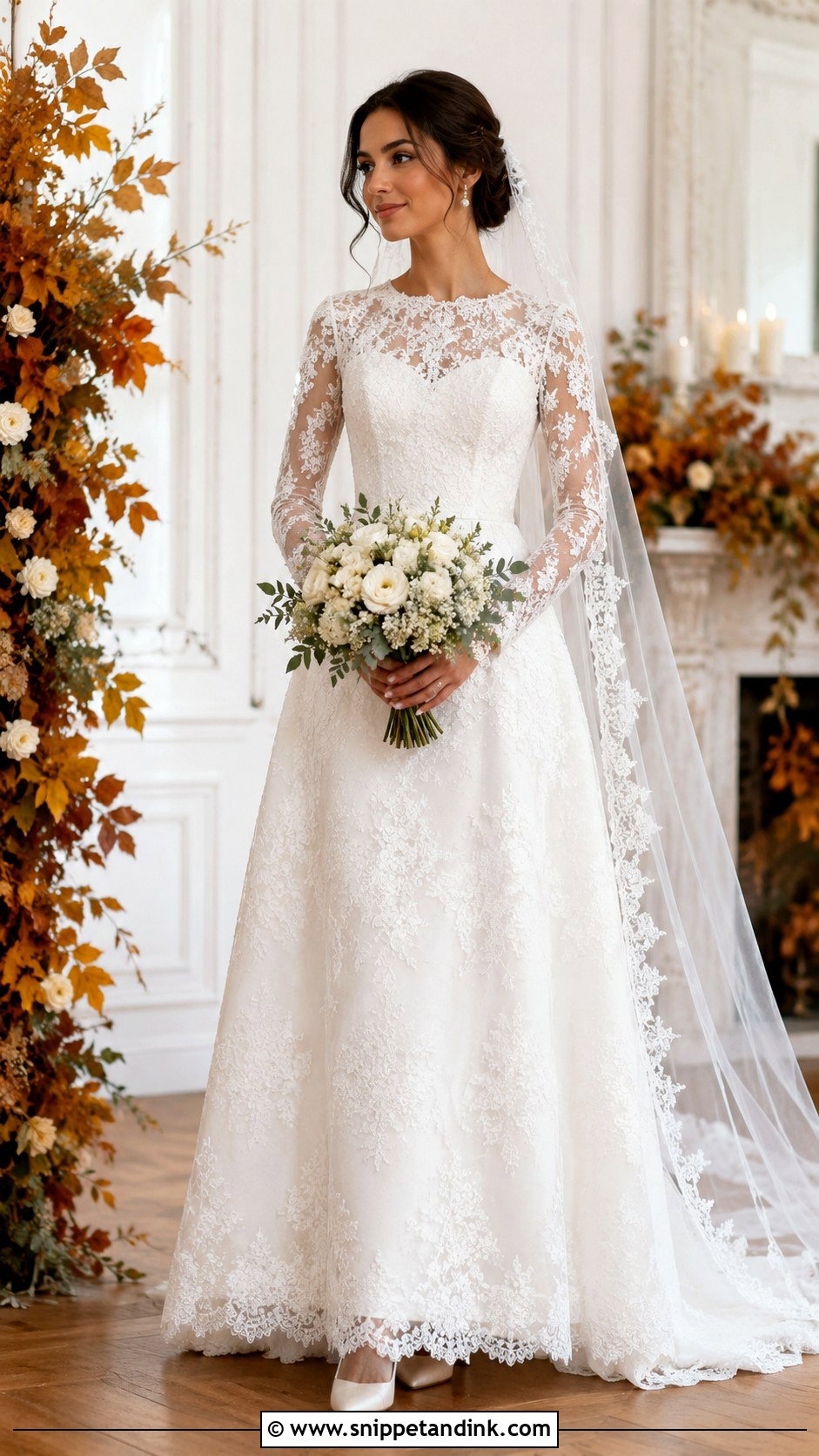 White Lace Long Sleeve Gown - Snippet and Ink - 20 Bride White Gown Ideas