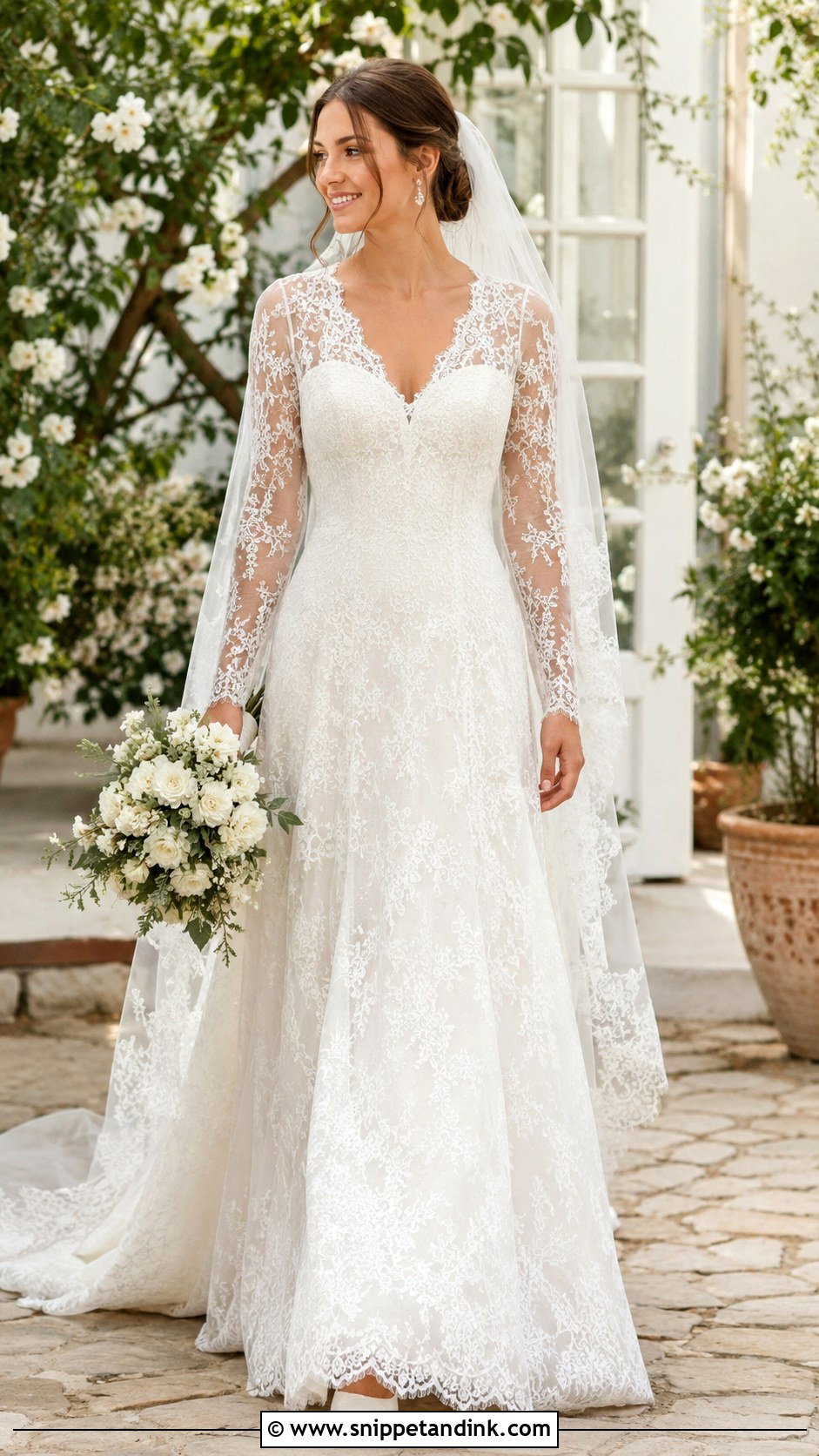 White Lace Long Sleeve Gown - Snippet and Ink - 30 White Wedding Gown Ideas