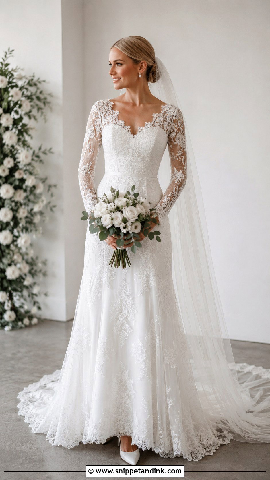 White Lace Long Sleeve Wedding Dress - Snippet and Ink - 25 White Lace Wedding Dress Ideas