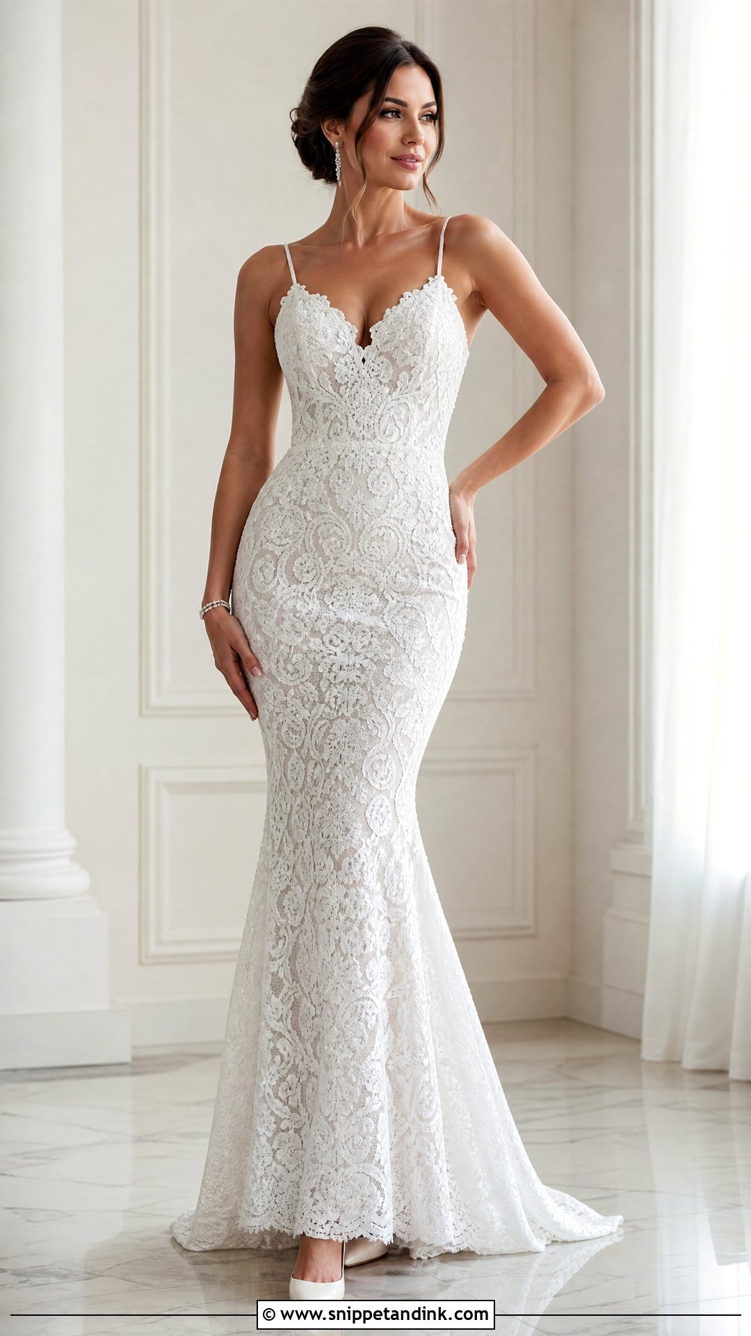 White Lace Mermaid Gown Outfit - Snippet and Ink - 25 White Gown Styles