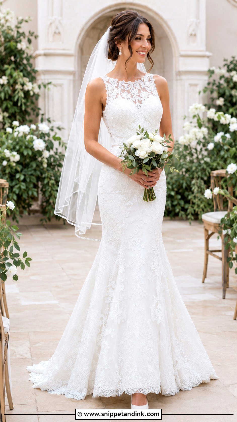 White Lace Mermaid Trumpet Wedding Dress - Snippet and Ink - 20 Mermaid Trumpet Dress Ideas
