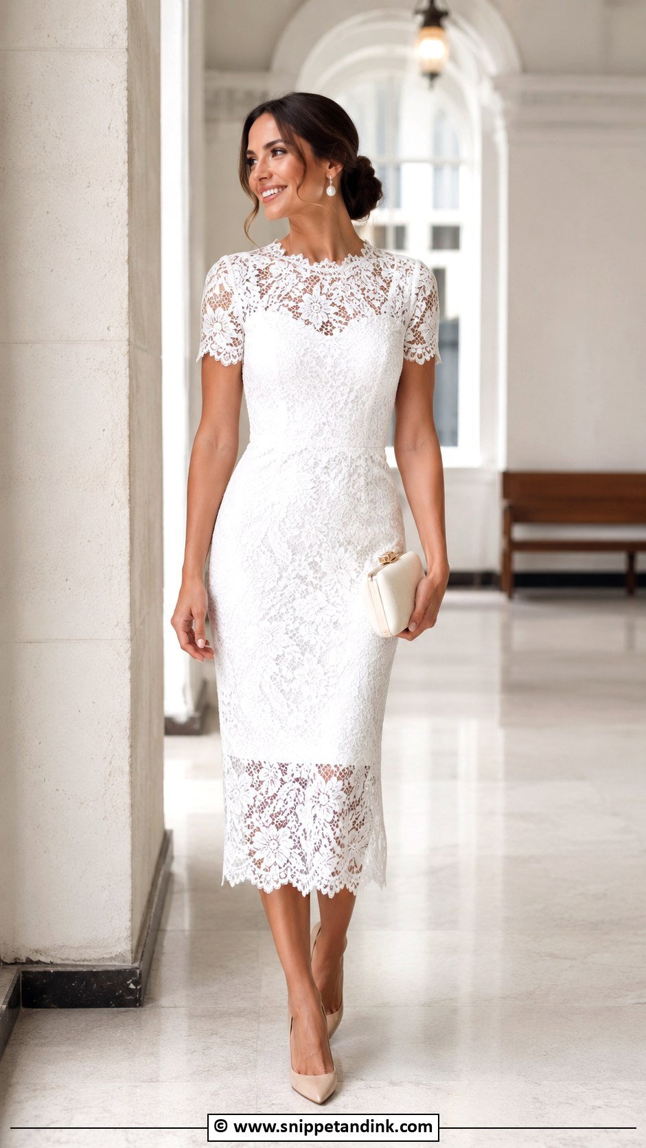 White Lace Midi Civil Wedding Dress - Snippet and Ink - 30 Elegant Classy Civil Wedding Dress Ideas