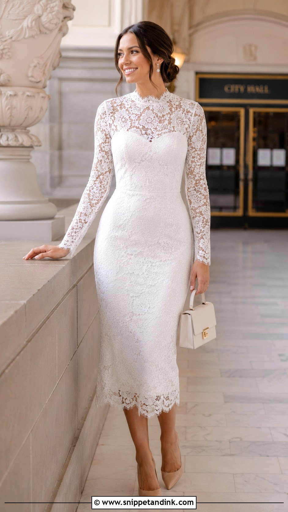 White Lace Midi Courthouse Wedding Dress - Snippet and Ink - 30 Simple Courthouse Wedding Dress Ideas