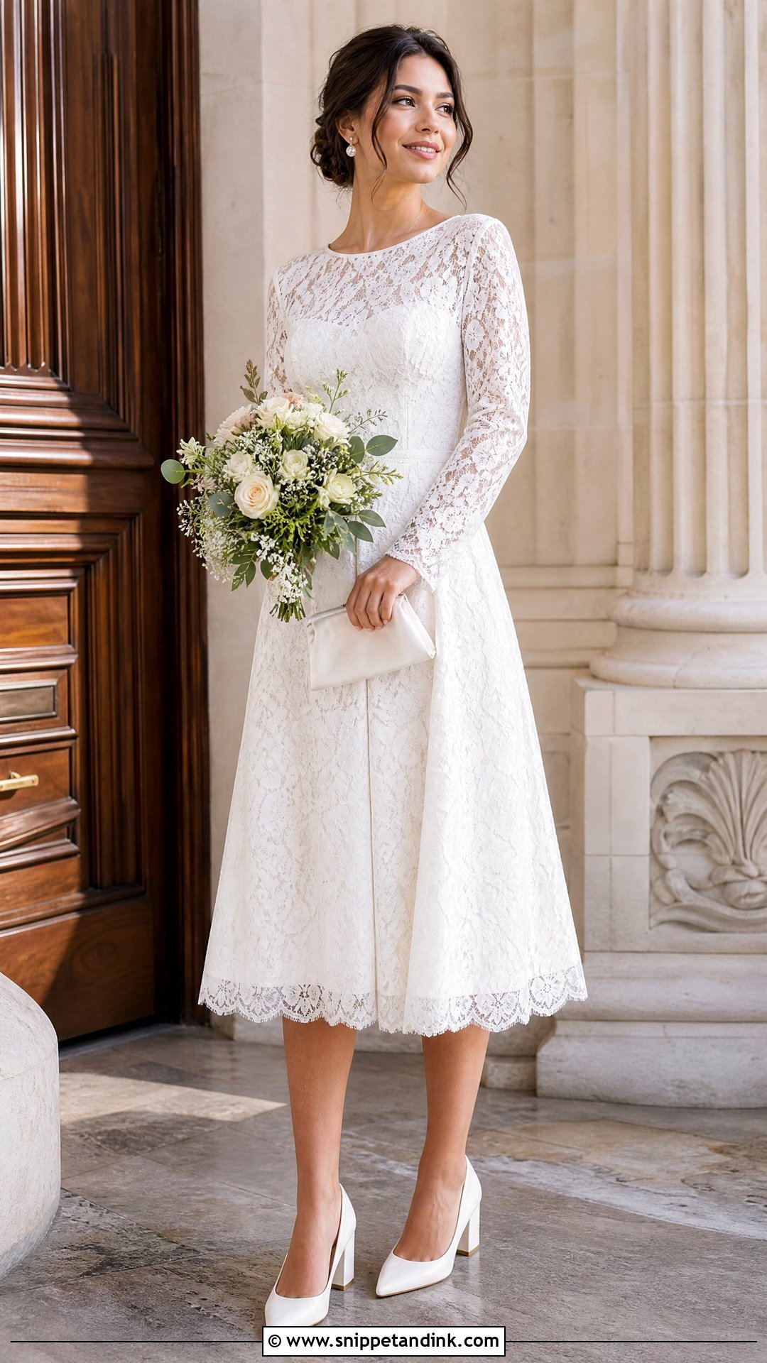 White Lace Midi Dress for Civil Wedding - Snippet and Ink - 20 White Dress for Civil Wedding Ideas