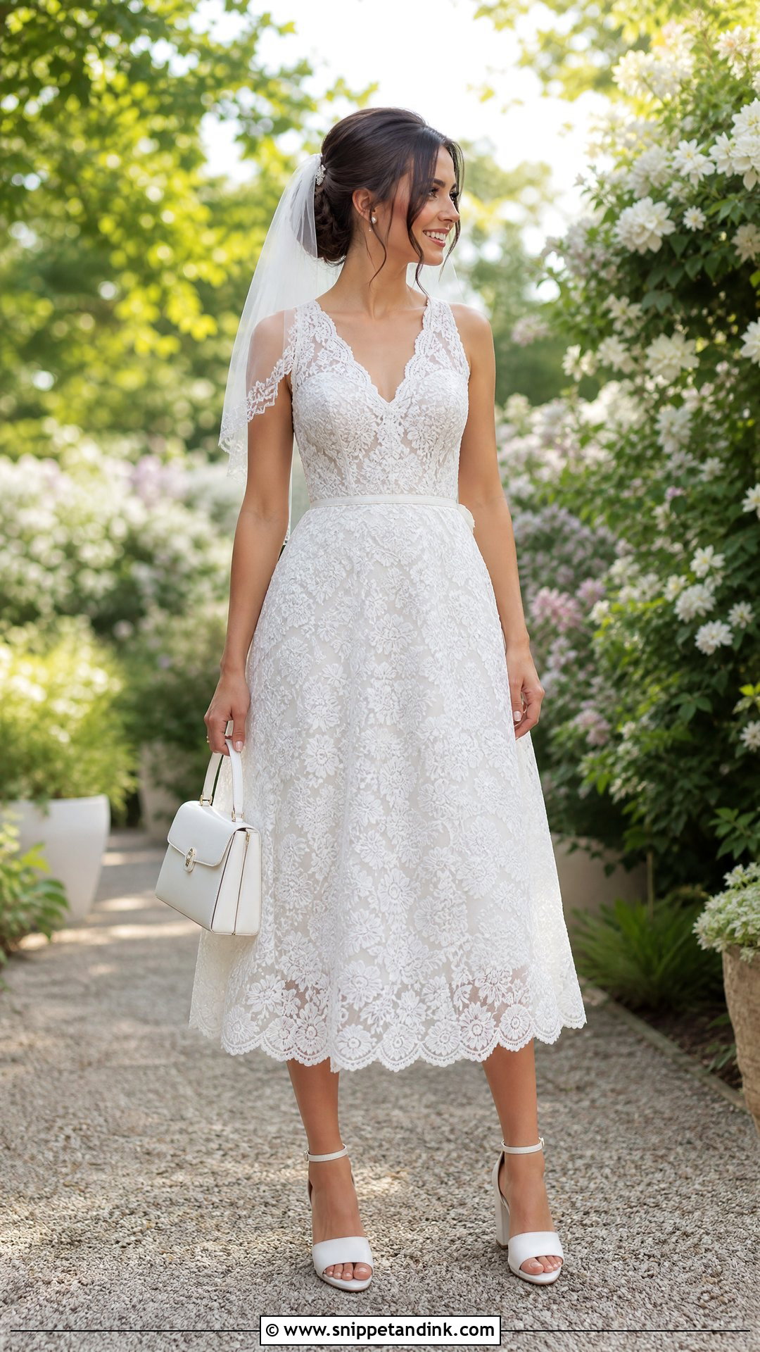 White Lace Midi Elopement Dress - Snippet and Ink - 20 White Elopement Dress Ideas
