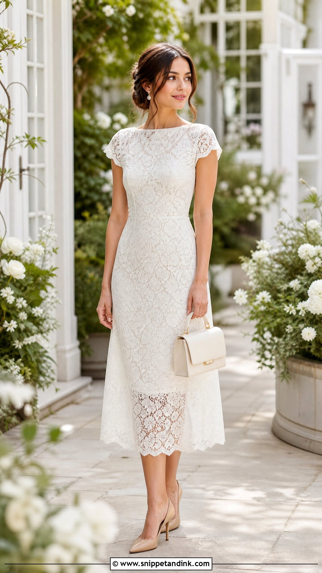 White Lace Midi Post Wedding Outfit - Snippet and Ink - 20 Post Wedding Outfit Ideas