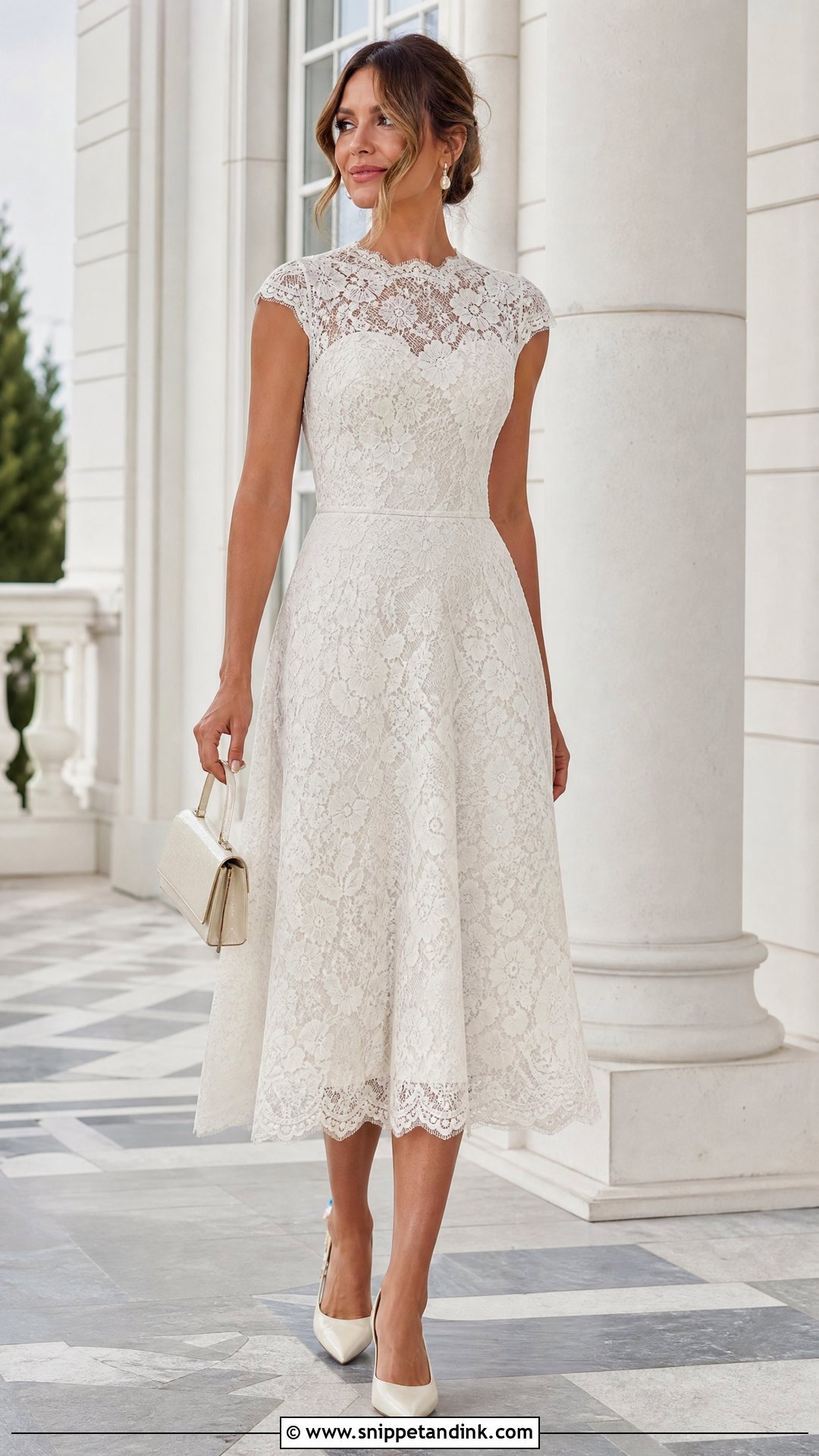 White Lace Midi Vow Renewal Dress - Snippet and Ink - 20 Vow Renewal Dresses Ideas