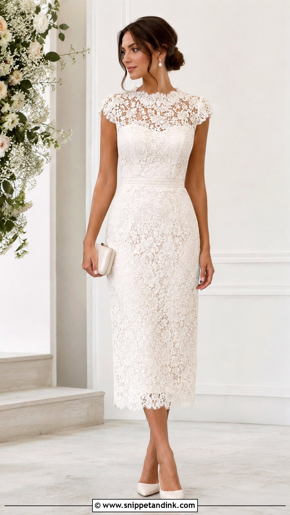 White Lace Midi Wedding Dress - Snippet and Ink - 25 2nd Wedding Dress Ideas