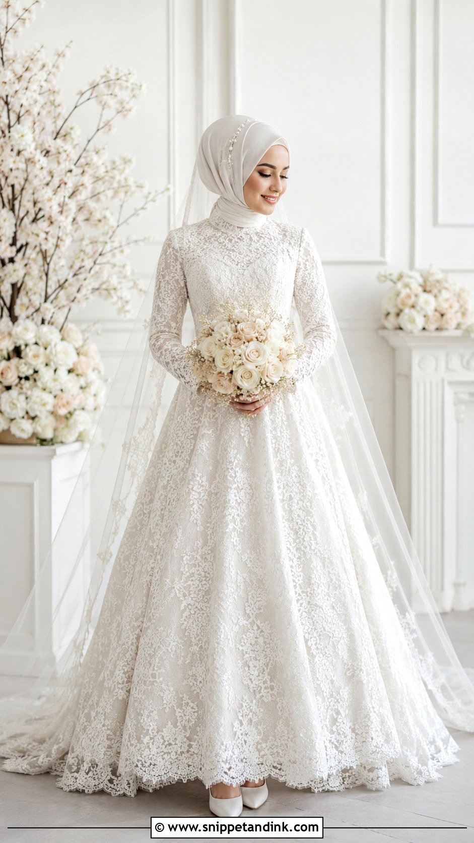 White Lace Muslim Wedding Dress - Snippet and Ink - 30 Muslim Wedding Dress Ideas