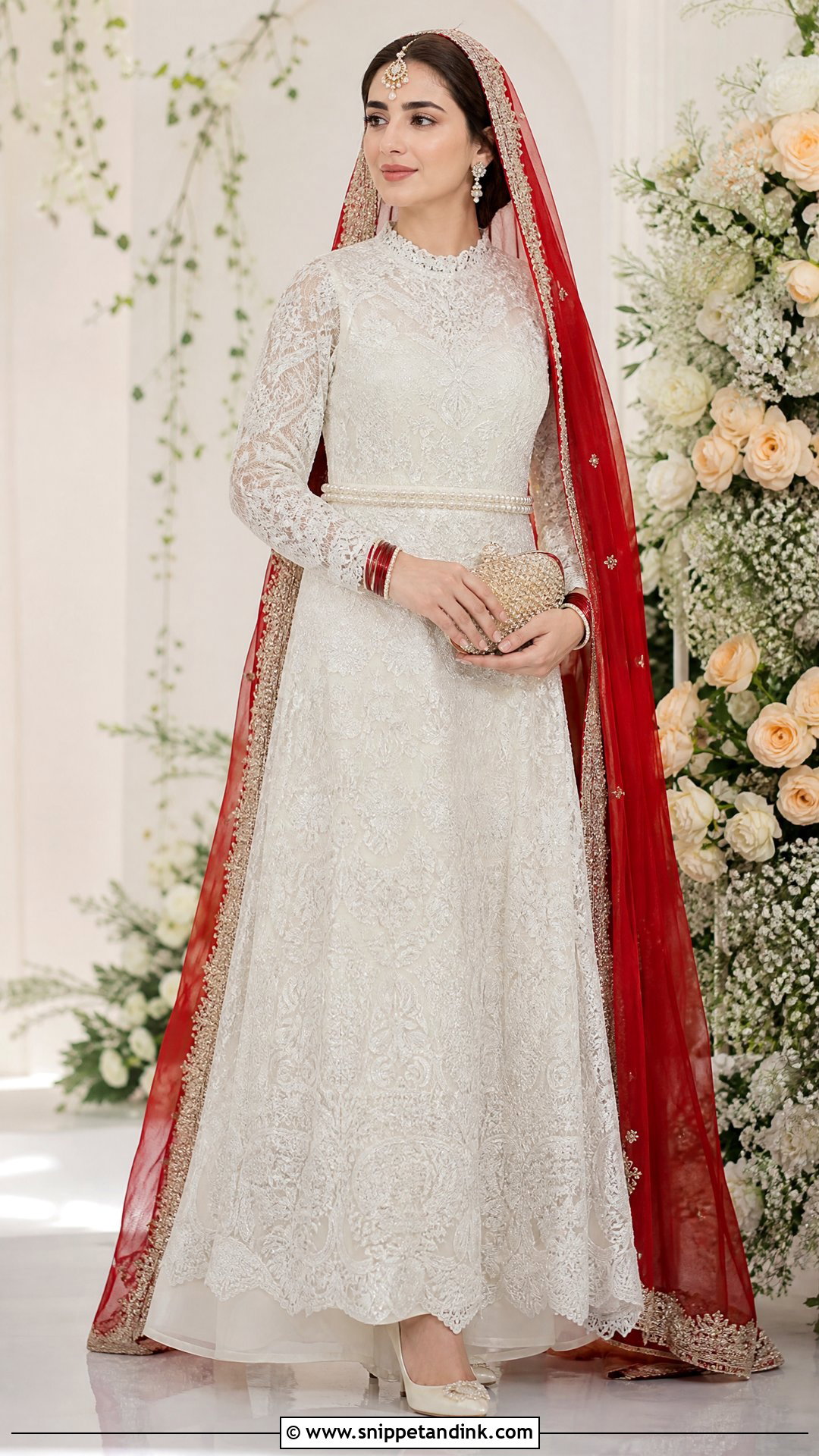 White Lace Nikkah Dress With Red Dupatta - Snippet and Ink - 20 White Nikkah Dress with Red Dupatta Ideas