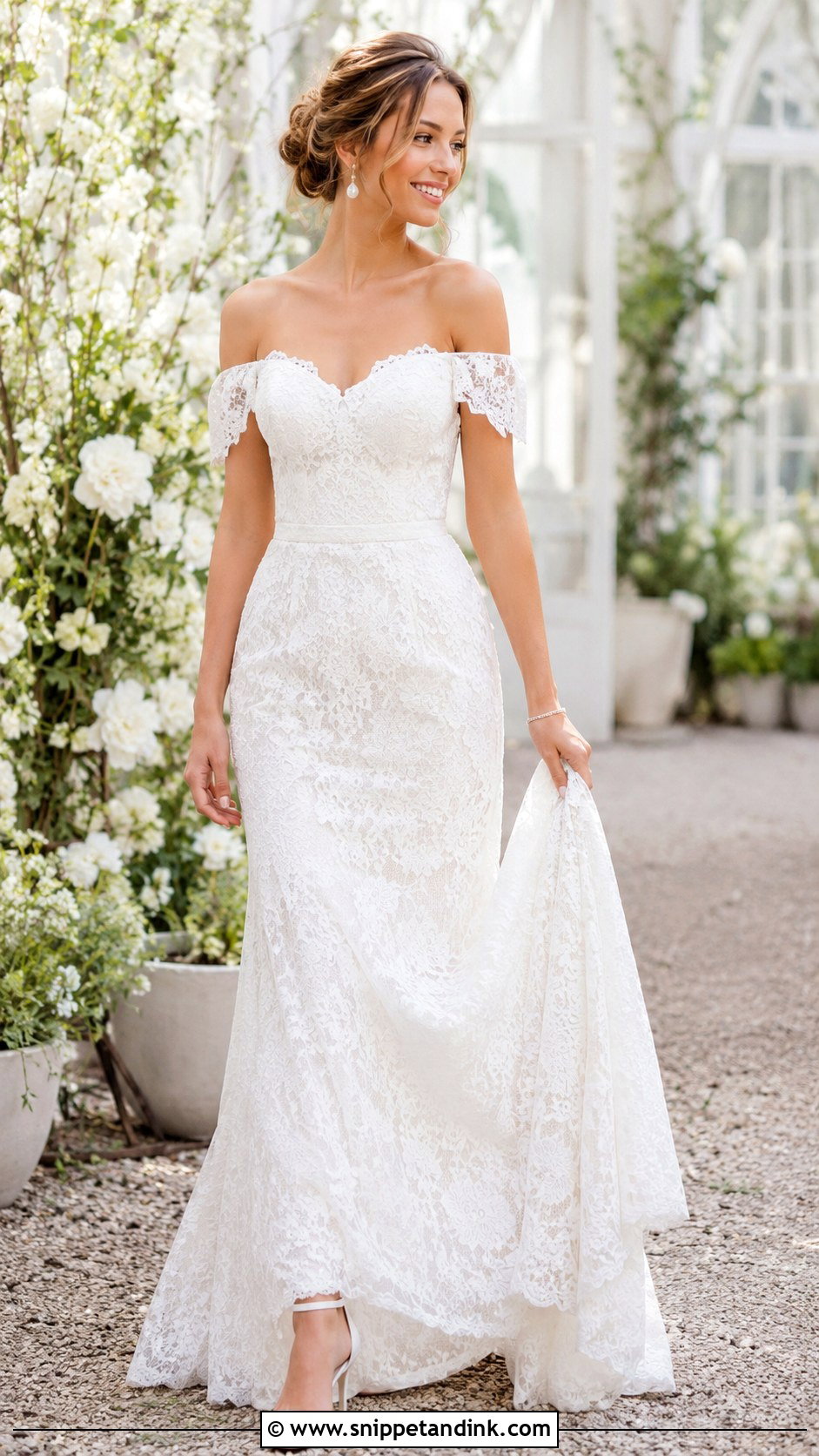 White Lace Off Shoulder Wedding Dress - Snippet and Ink - 25 White Lace Wedding Dress Ideas