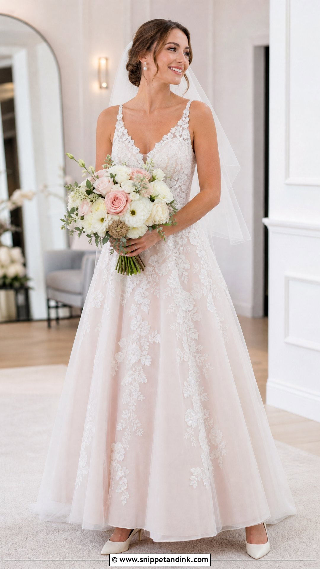 White Lace Over Blush Pink Wedding Dress - Snippet and Ink - 20 Pink White Wedding Dress Ideas